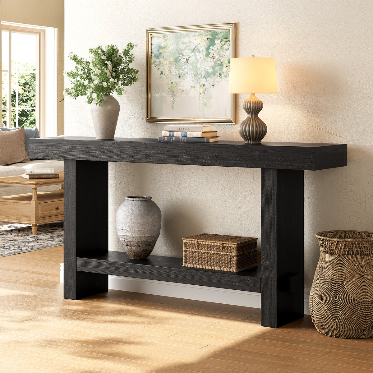 Tribesigns 160 cm Extra Lange Consoletafel, Dubbele Sokkel en Stabiele Tafelblad voor Woonkamer
