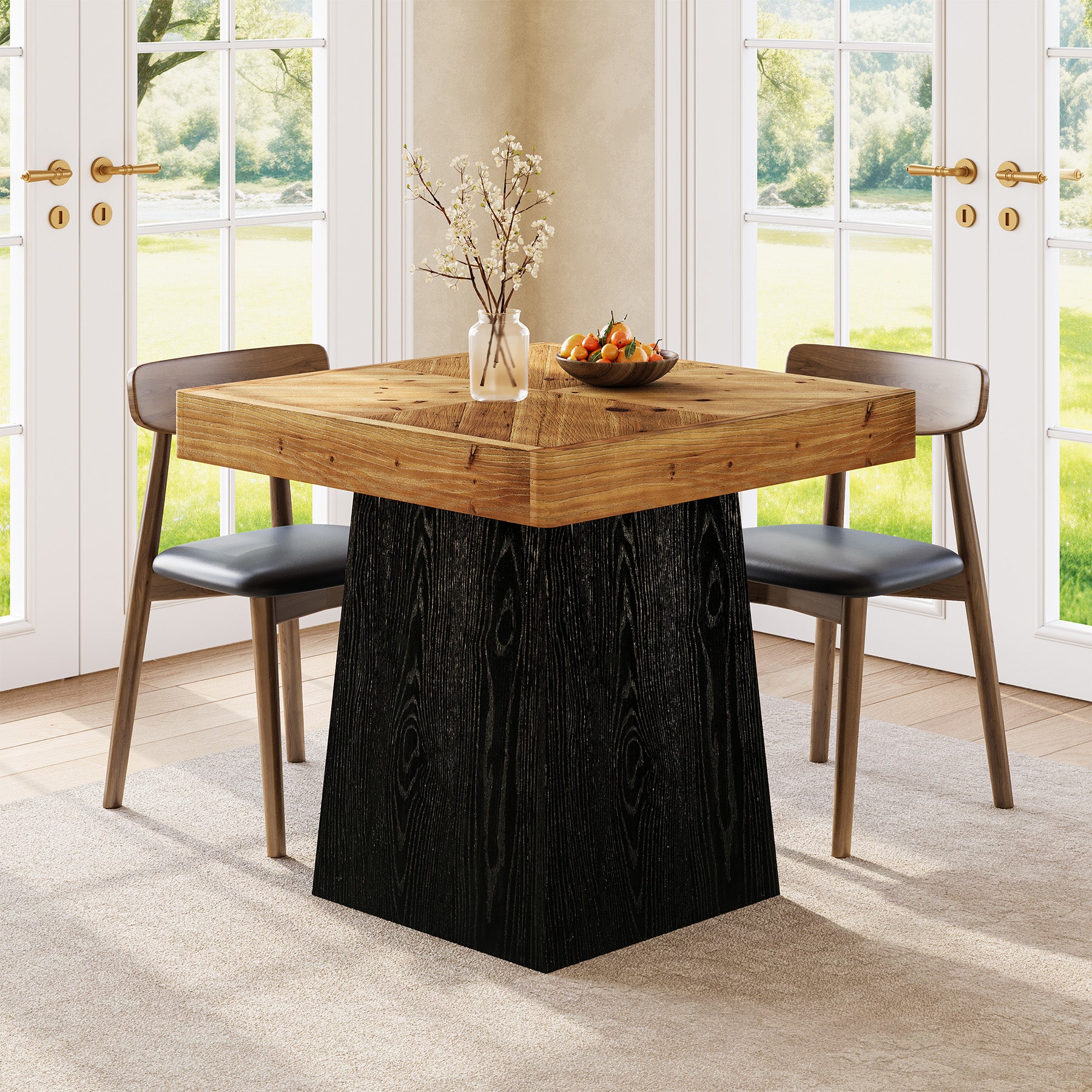 80 cm Vierkante Eettafel voor 2-4 Personen, Landelijke Houten Tafel met Parquet Blad voor Eetkamer en Kleine Ruimtes