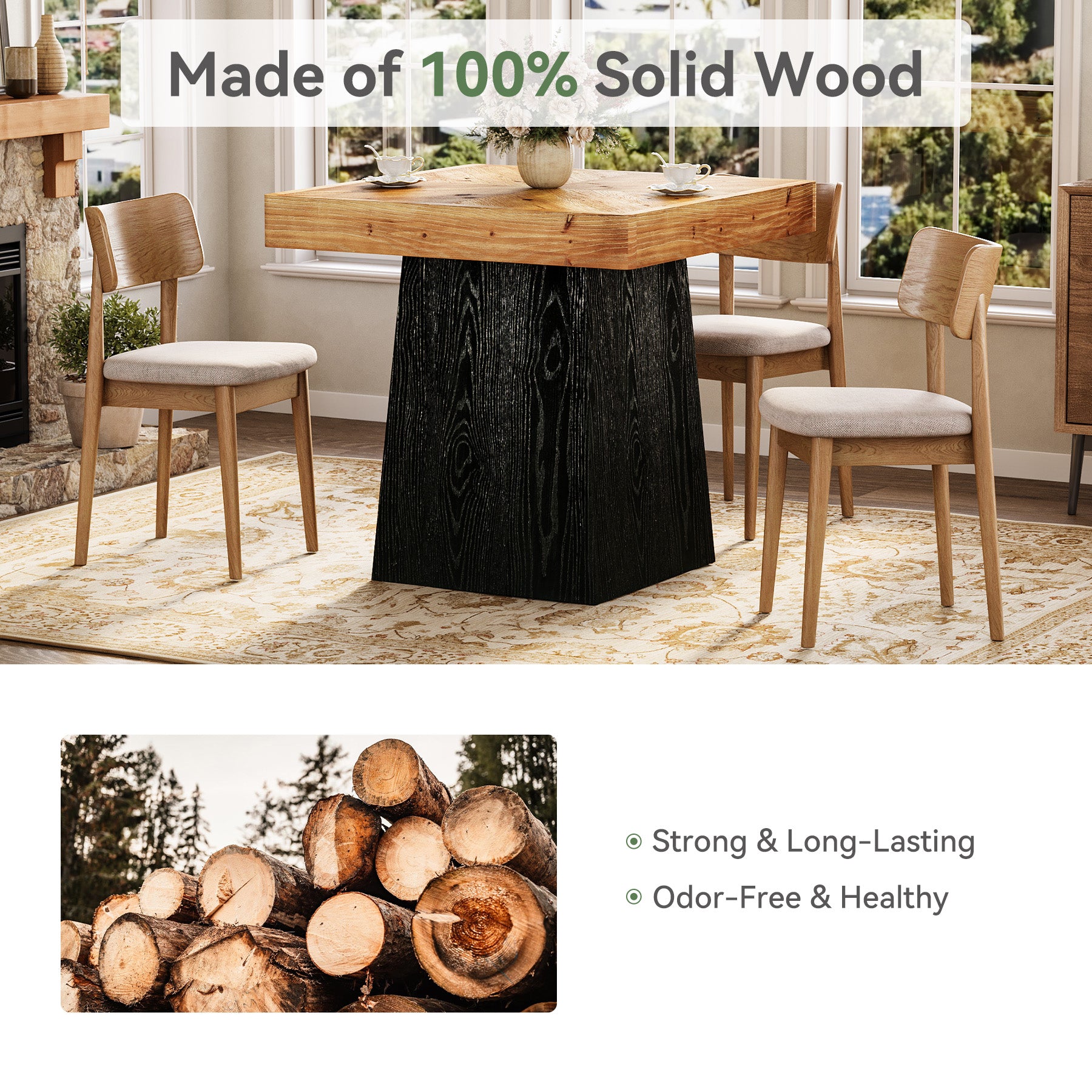 80 cm Vierkante Eettafel voor 2-4 Personen, Landelijke Houten Tafel met Parquet Blad voor Eetkamer en Kleine Ruimtes