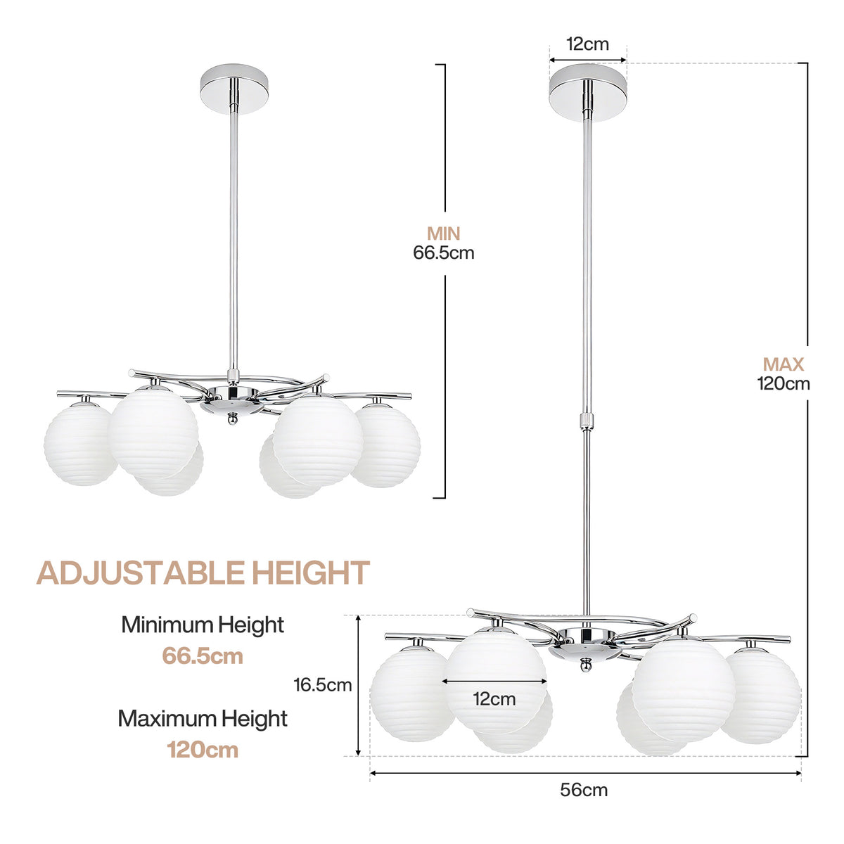 56 cm Tribesigns hanglamp met 6 glazen bollen, G9 plafondlamp voor eettafel en woonkamer