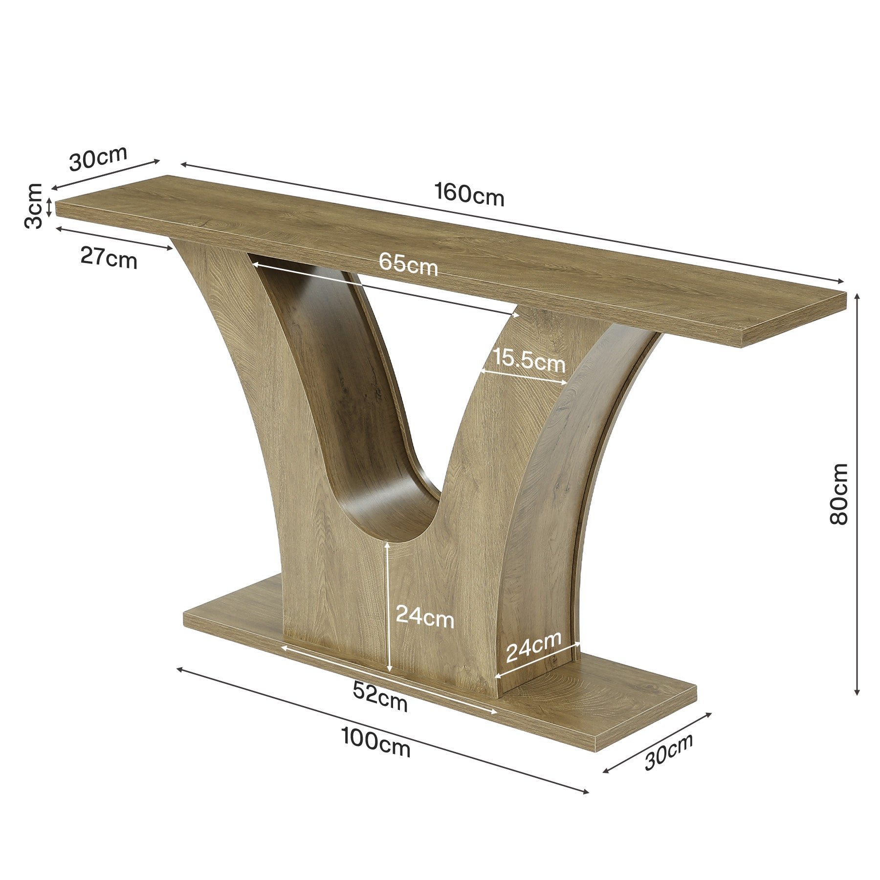 160 cm Smalle Consoletafel met 2 Niveaus Opbergruimte, Landelijke Sofa Tafel met V-Vorm Onderstel