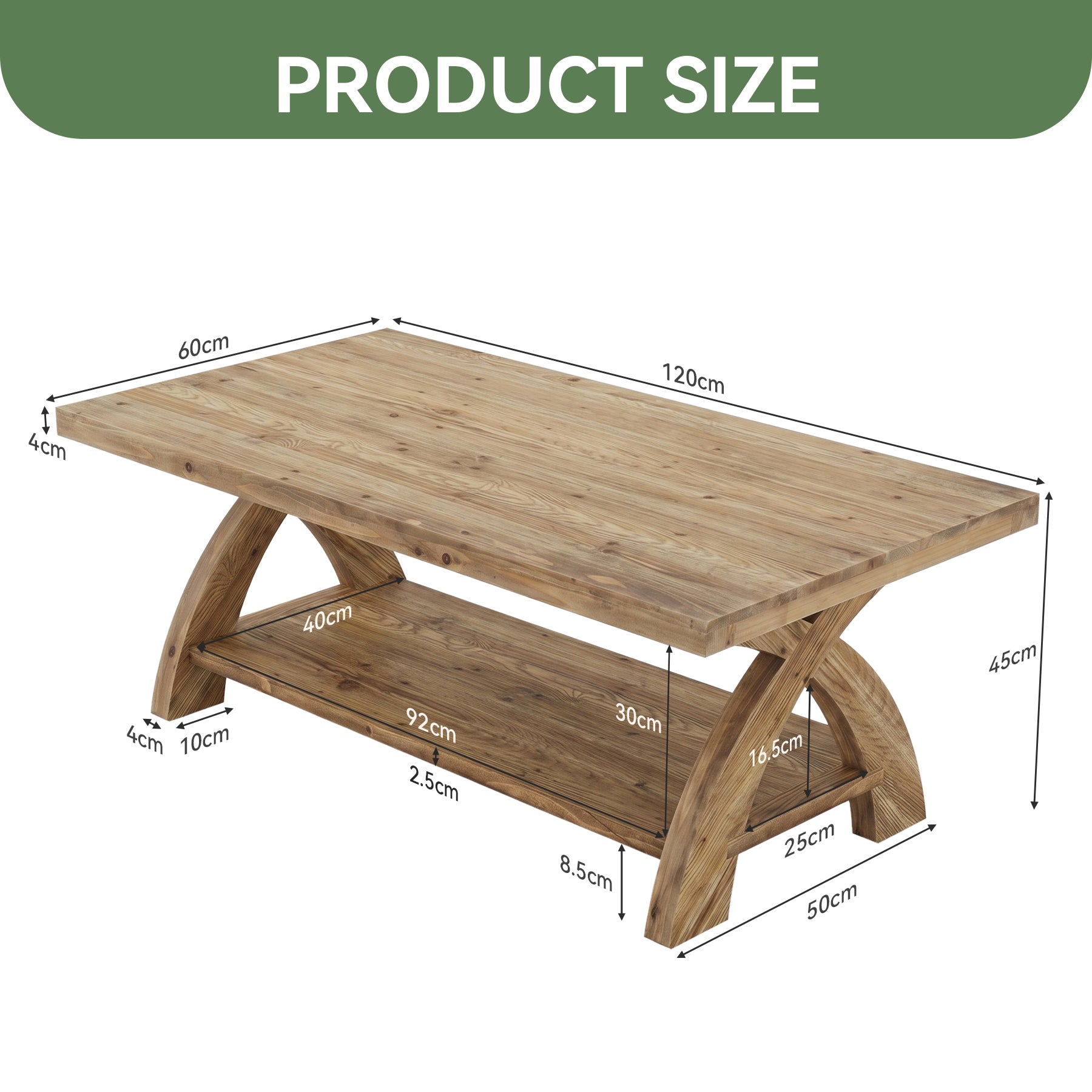 Tribesigns massief houten salontafel met opbergplank, landelijke middentafel voor woonkamer