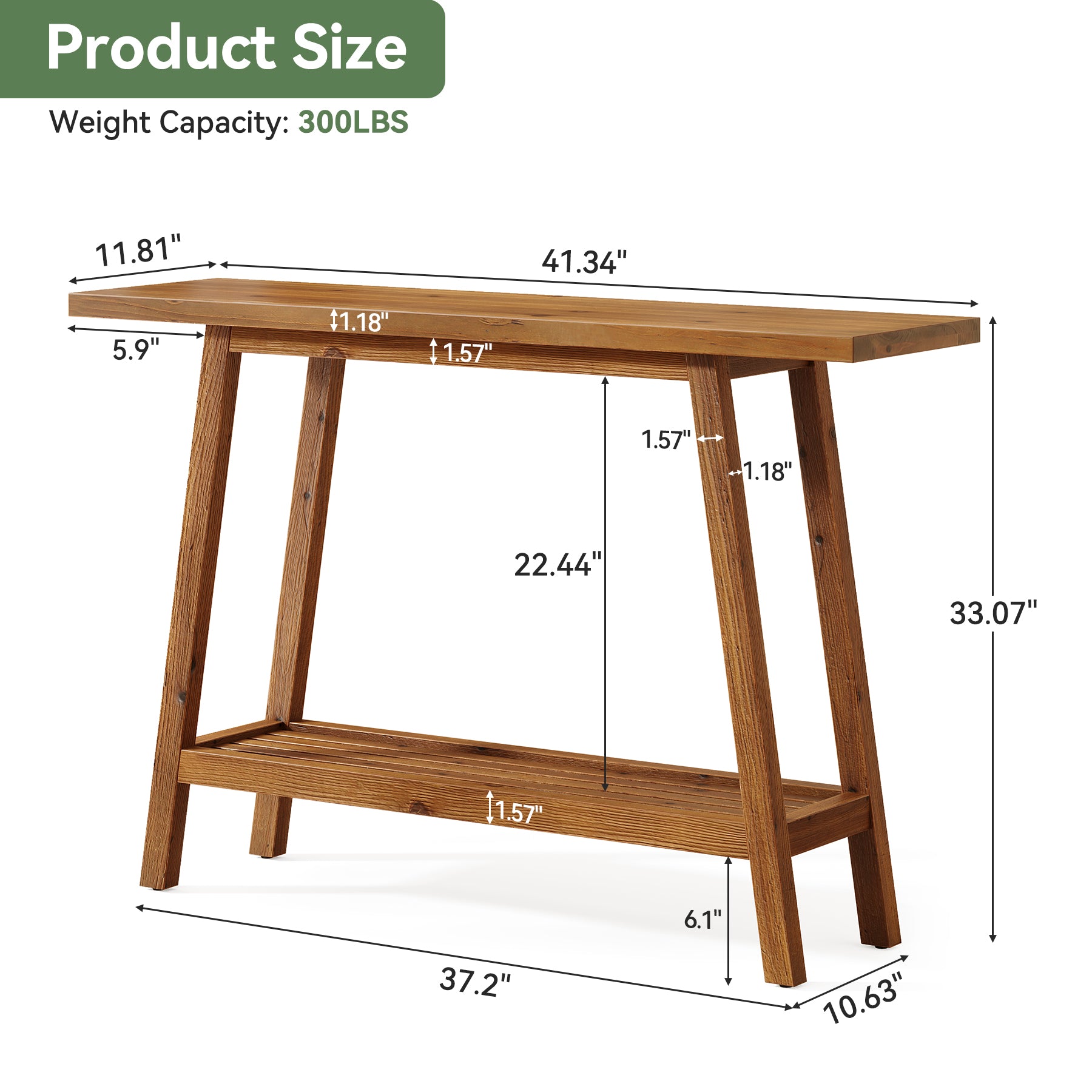 Tribesigns 105 cm Haltafel, Smalle Houten Banktafel met 2 Niveaus