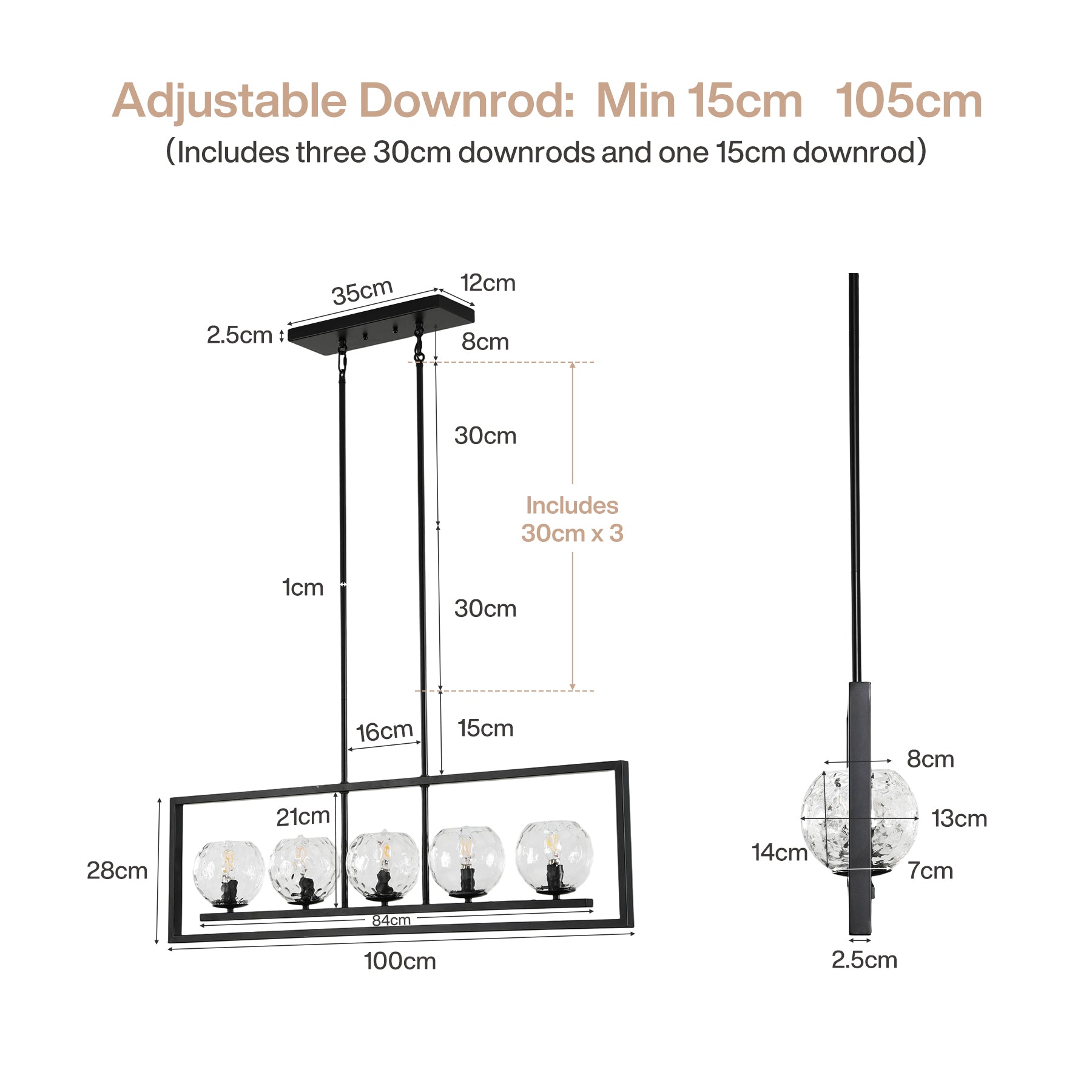 Tribesigns Moderne 5-Lichts Hanglamp, Metalen Pendellamp met Verstelbare Hoogte en E14-Fitting [Energieklasse F]