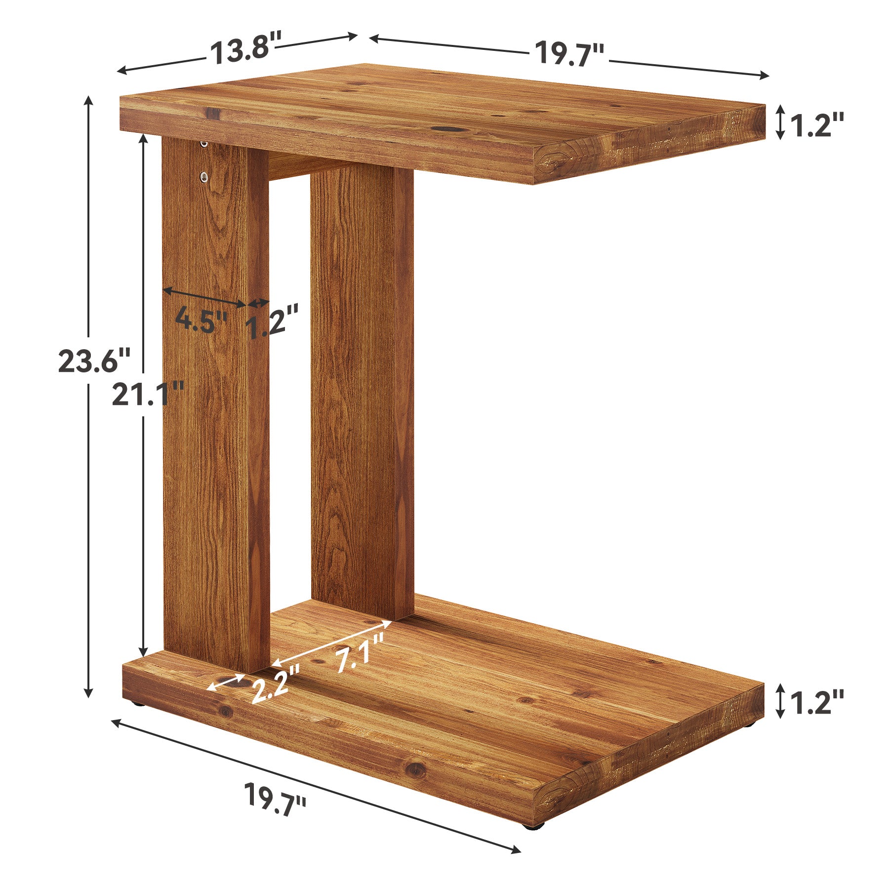 Tribesigns 50x35x60 cm C-vormig bijzettafeltje, tweelaags massief houten nachtkastje met stabiele constructie voor slaapkamer