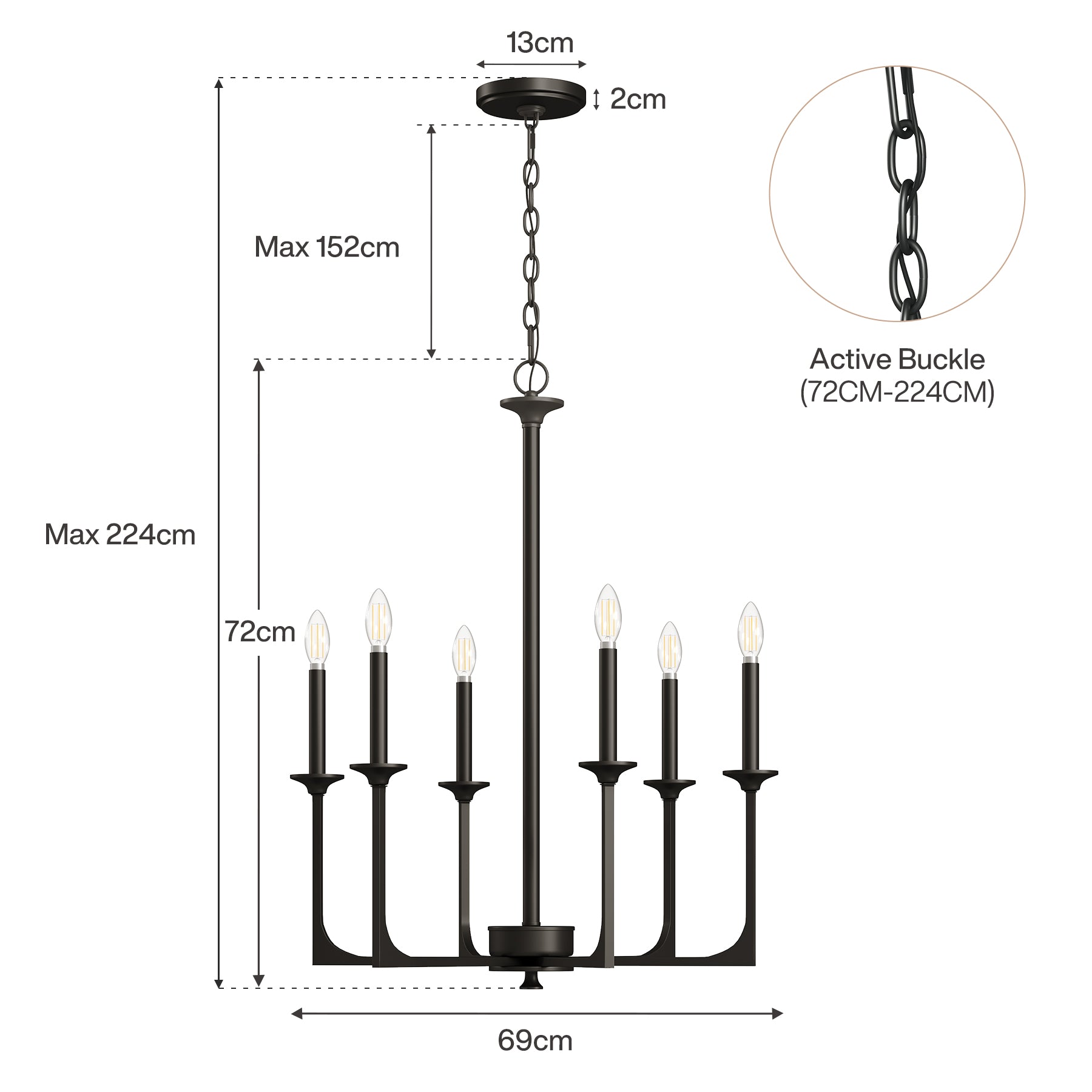 Tribesigns 6-Lichts Dimbare Kroonluchter, Klassieke Hanglamp in Traditionele Stijl [Energieklasse E]