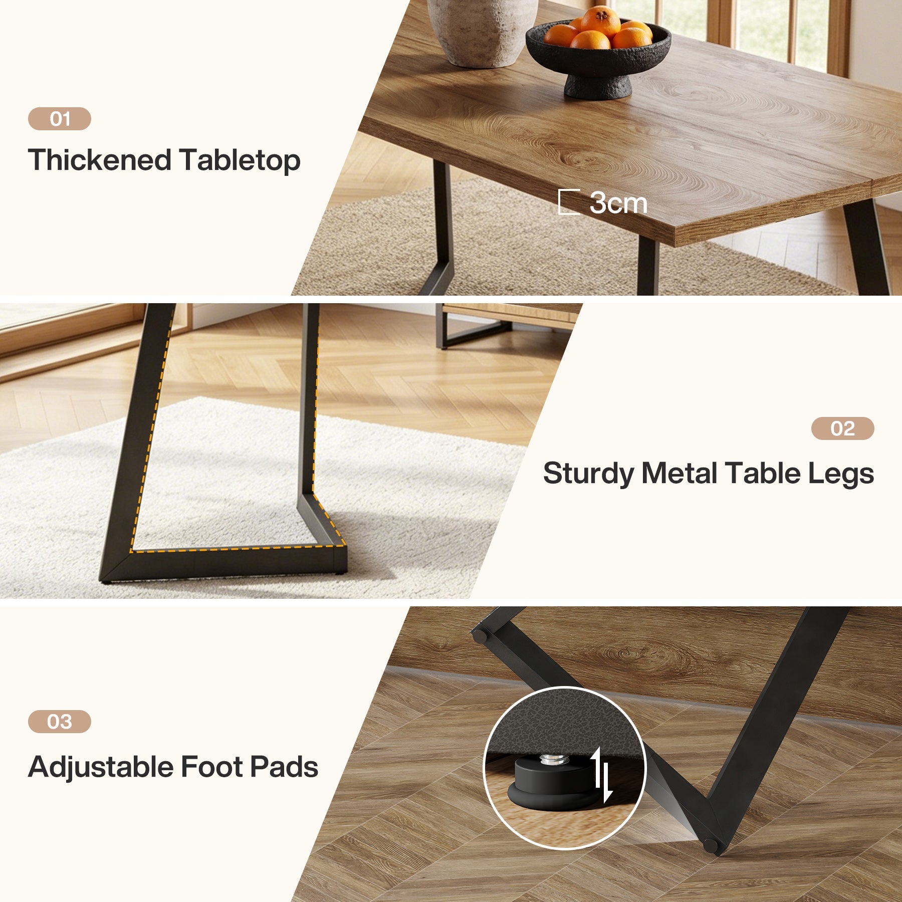 Tribesigns rechthoekige eettafel van 158 cm voor 4–6 personen, industriële keukentafel met stevig metalen onderstel in eikenlook