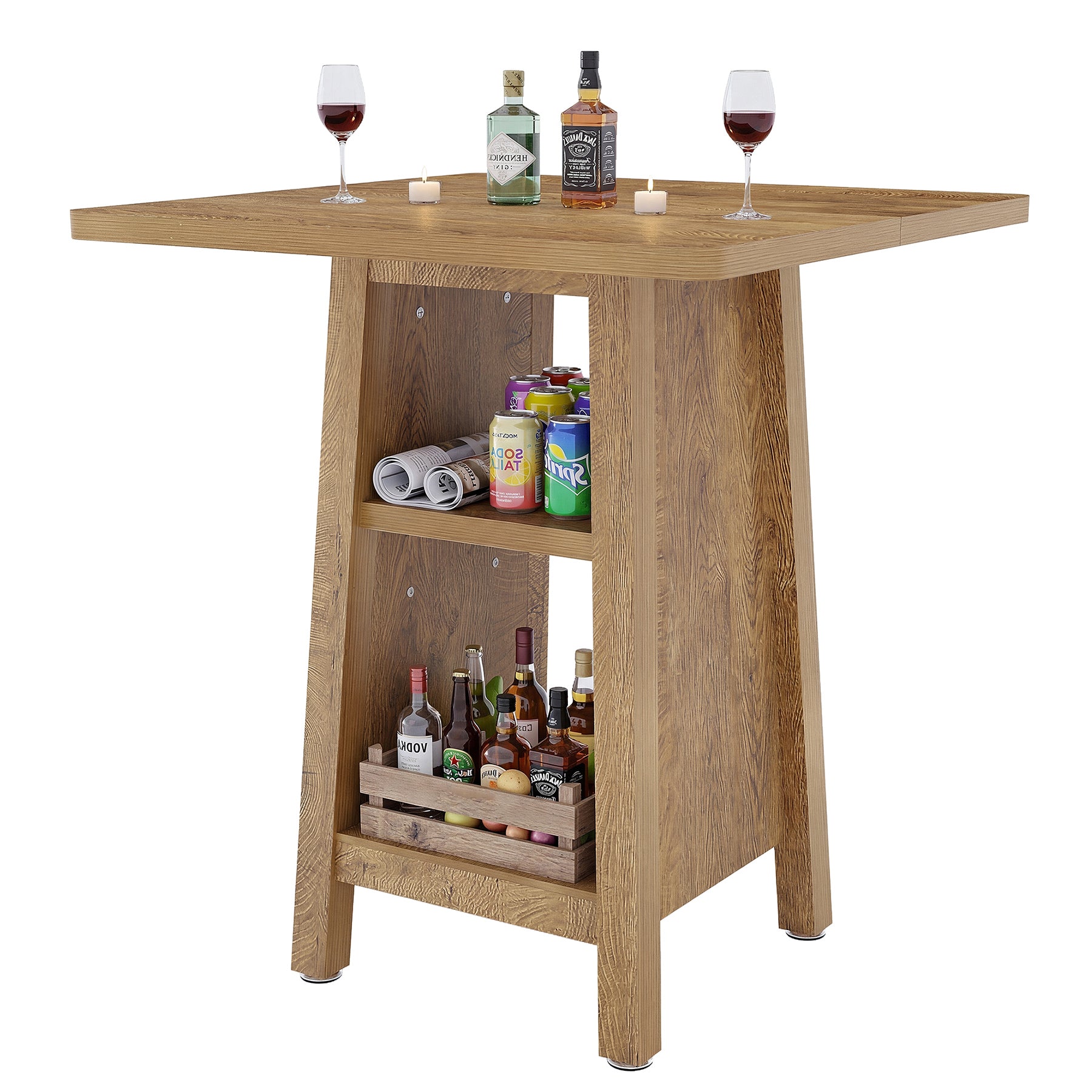 Tribesigns 90 cm hoge bartafel, vierkante pubtafel met 2 planken voor horeca