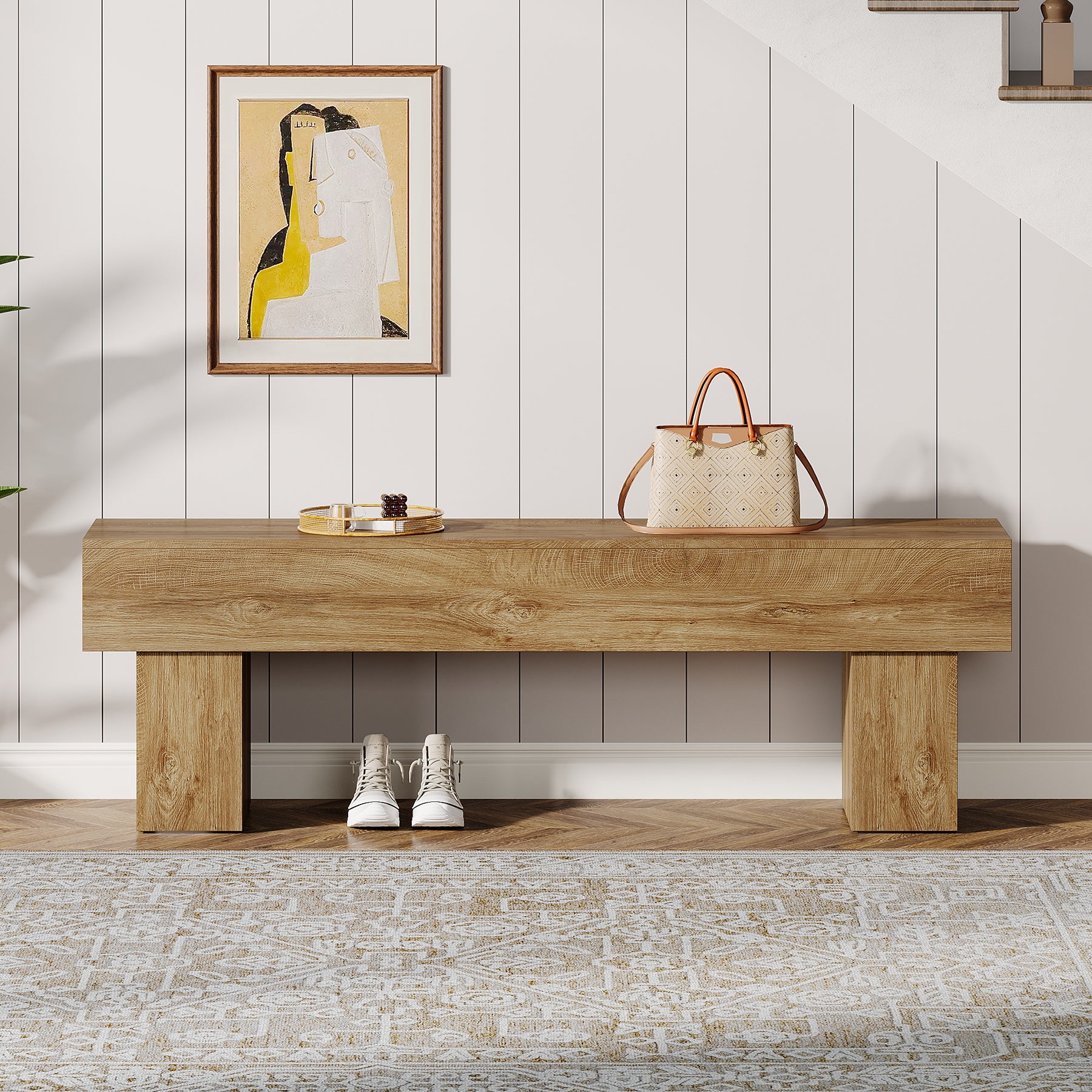 Tribesigns 160 cm Extra Lange Schoenenbank, Houten Farmhouse Bank voor de Hal