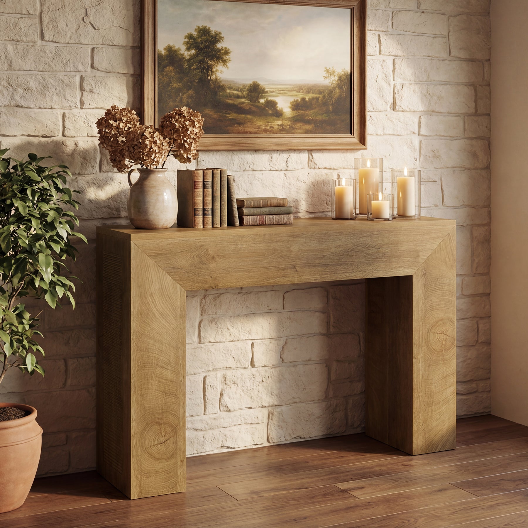 110 cm Console Tafel voor Hal, Kleine Farmhouse Sofa Tafel met Geprofileerd Ontwerp