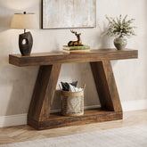 140 cm Landelijke Consoletafel, Industriële Houten Opbergtafel voor Hal en Woonkamer 3