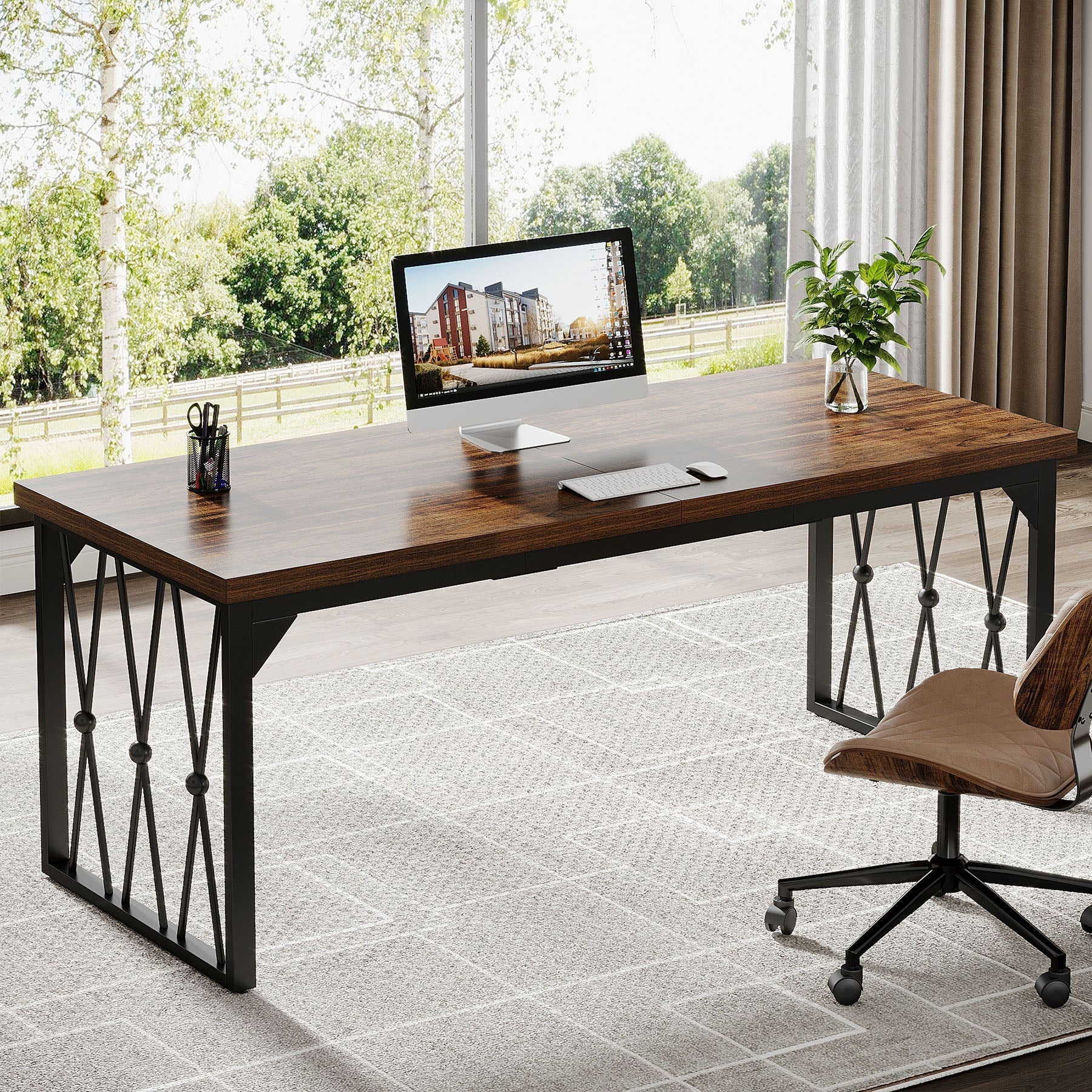 Zwart-Bruine Conferentietafel 200 cm, Stijlvol Rectangular Ontwerp voor Kantoorruimte