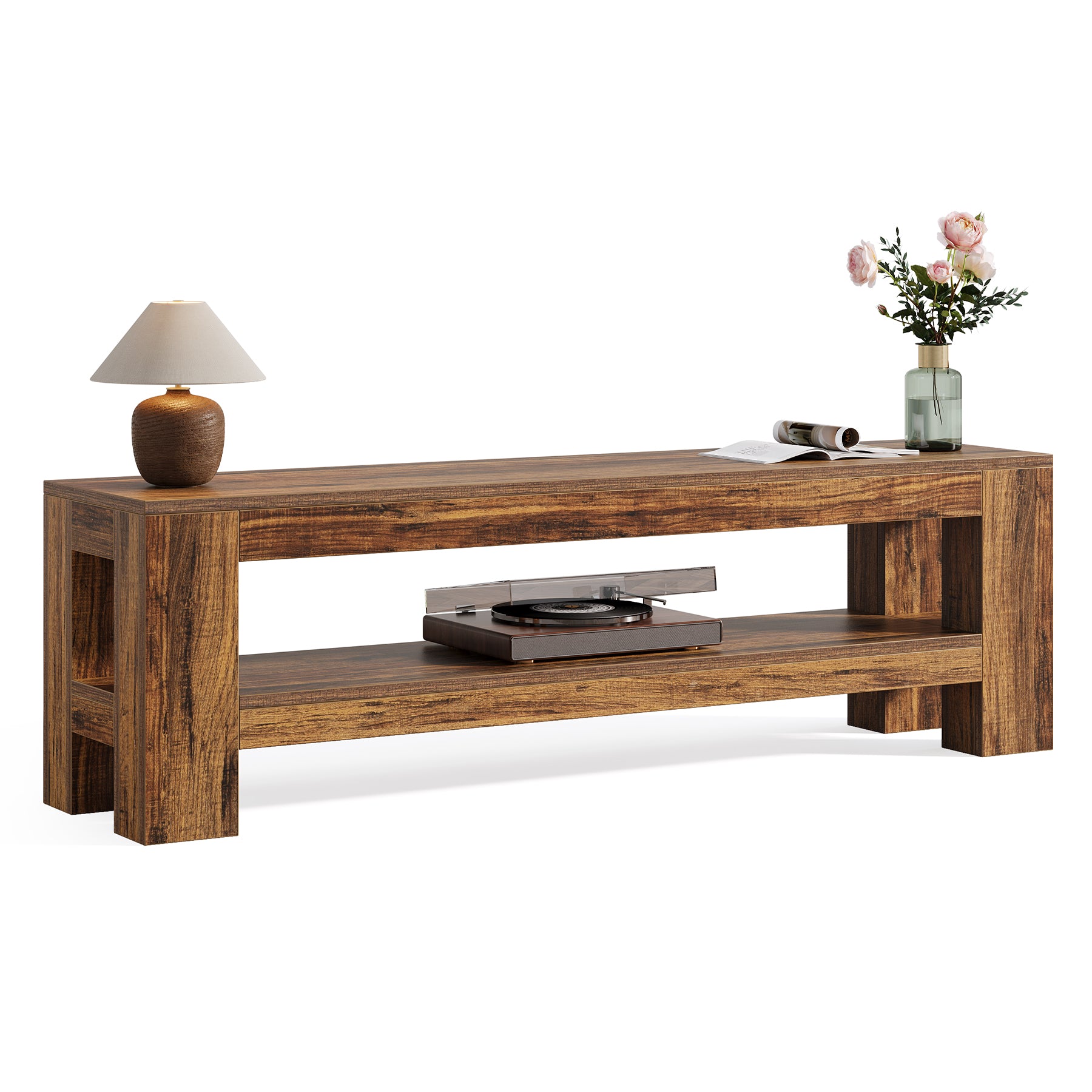150 cm TV Meubel met Opbergruimte, Rustieke TV Kast voor Woonkamer Slaapkamer 55-75 Inch TV