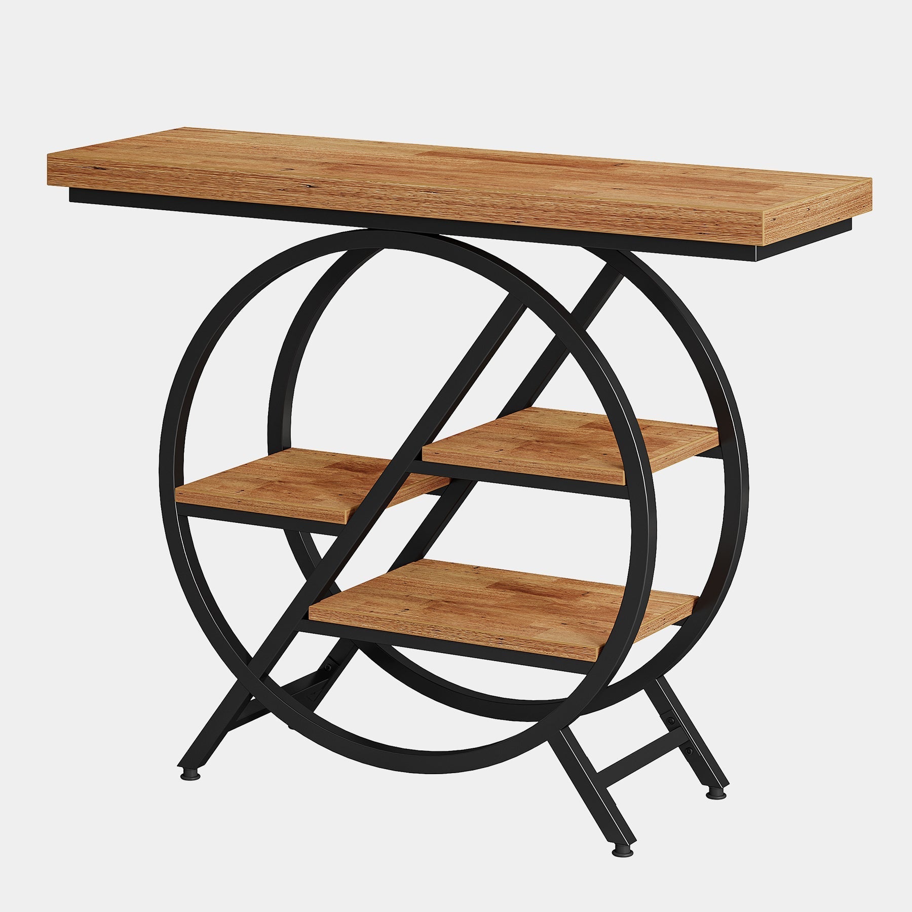 100 cm industriële consoletafel, met dik blad en geometrisch frame voor een rustieke uitstraling