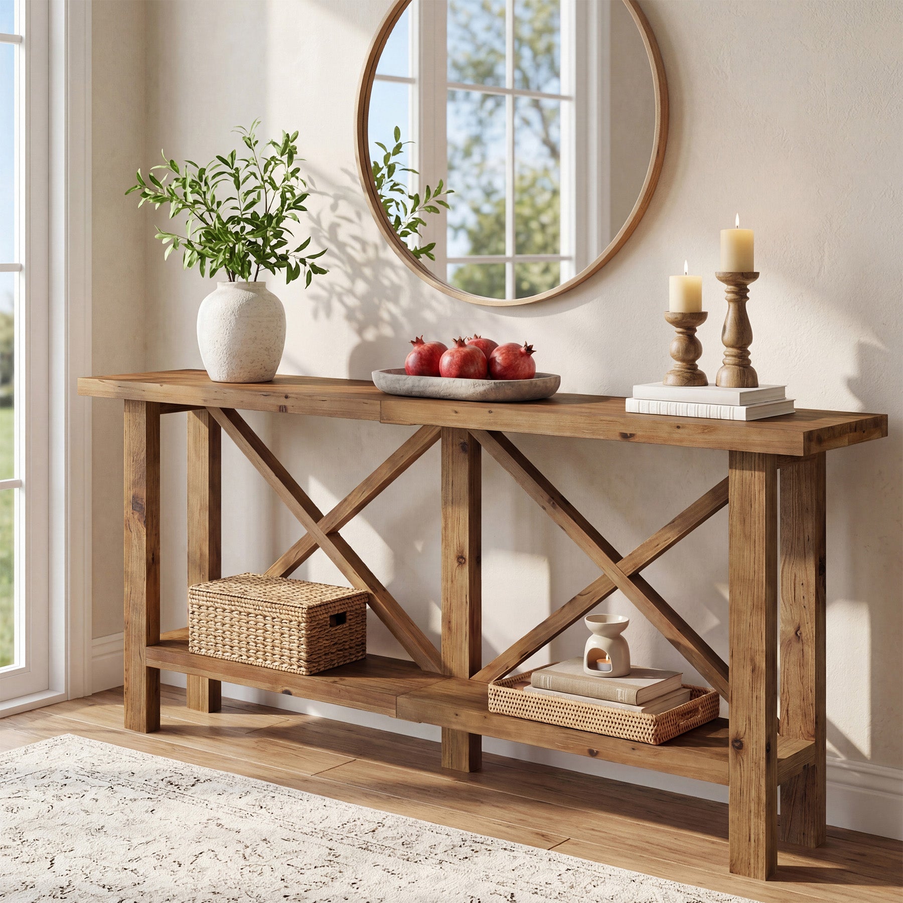 180 cm Tribesigns smalle consoletafel, 2-laagse haltafel van massief hout