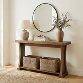 160 cm Houten Consoletafel, Smalle Sidetable met 2-Laags Rek voor Hal 3