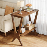 Tribesigns 60 cm bijzettafel van massief hout met 2 planken, smal nachtkastje voor woonkamer & slaapkamer 3
