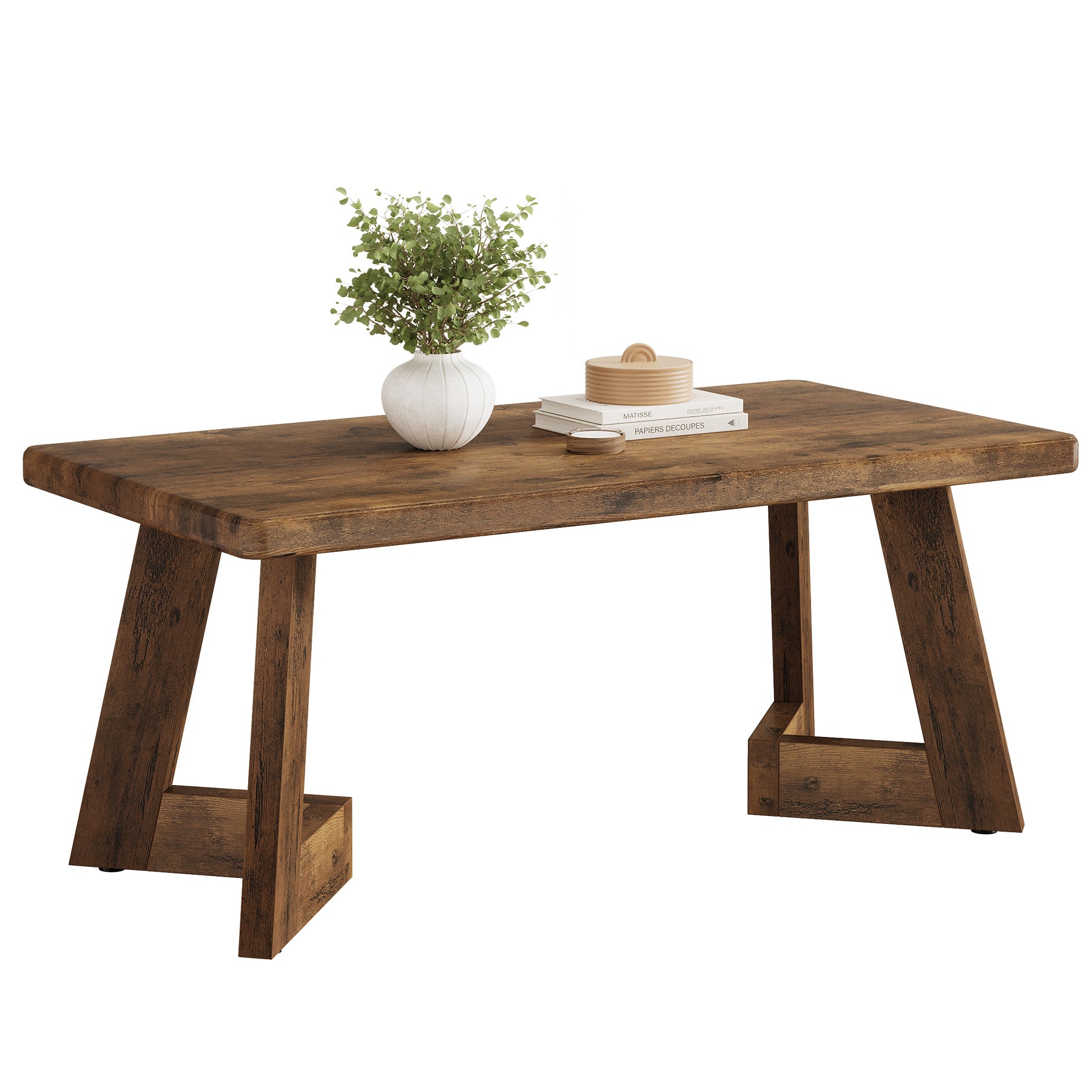 120 x 60 cm Rechthoekige Landelijke Salontafel, Center Tafel met V-vormige Poten voor Woonkamer