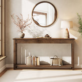 160 cm Houten Consoletafel met 2-Laags Opbergruimte, Lange Sofa Tafel voor Entree 3