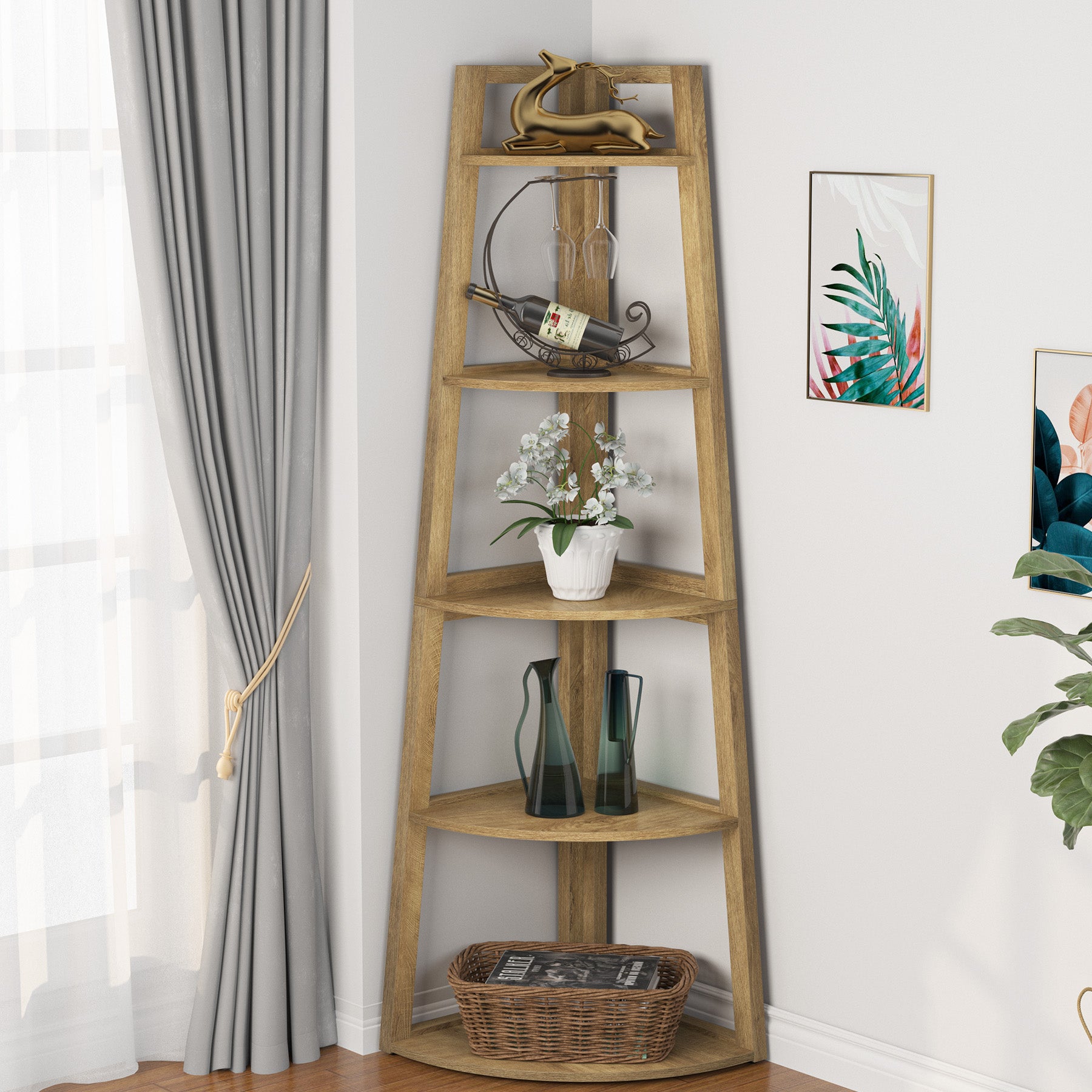 178 cm Tribesigns hoog hoekrek met 5 planken, ruimtebesparende opbergkast voor woonkamer en keuken