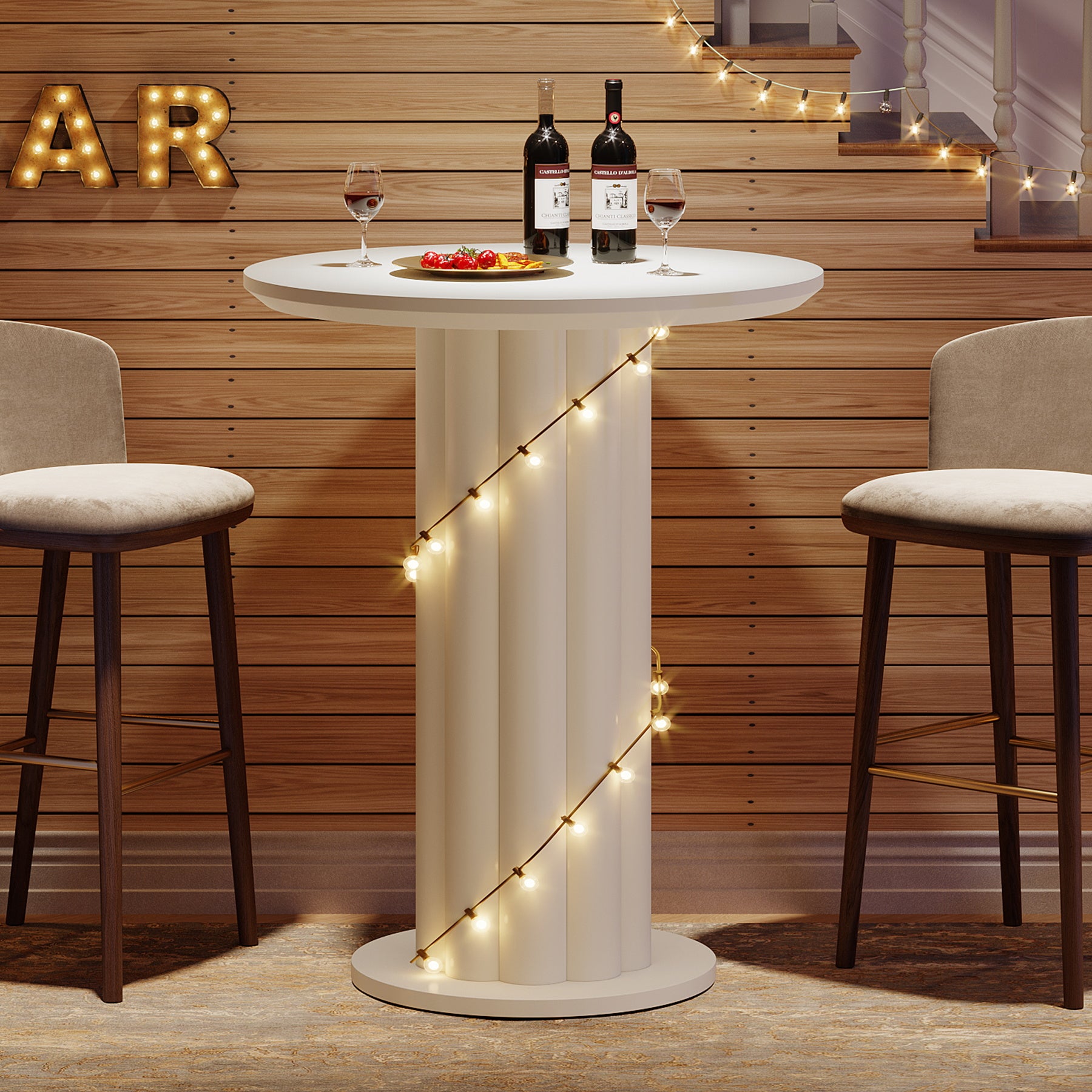 Tribesigns 99 cm Hoge Bartafel met Romeins Zuilenvoet, Ronde Tafel voor Kleine Ruimtes