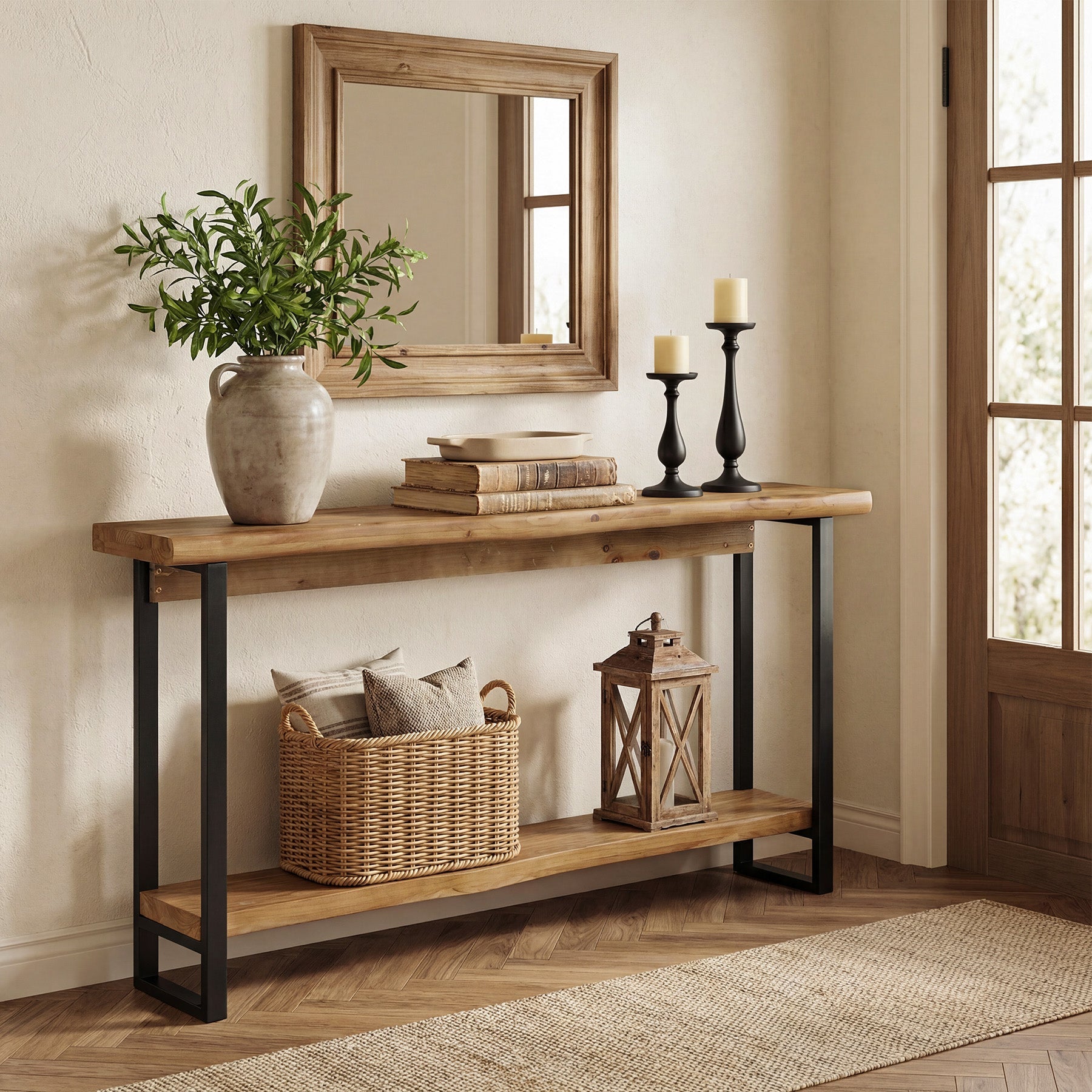160 cm Massief Houten Live-Edge Consoletafel met Metalen Poten