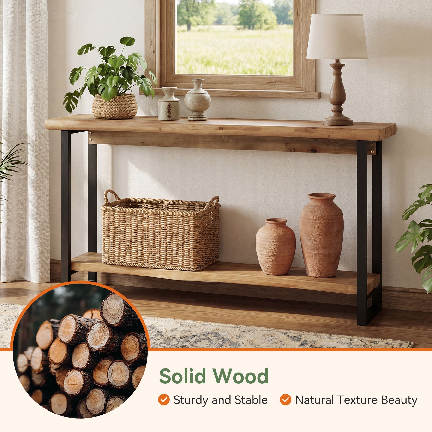 160 cm Massief Houten Live-Edge Consoletafel met Metalen Poten