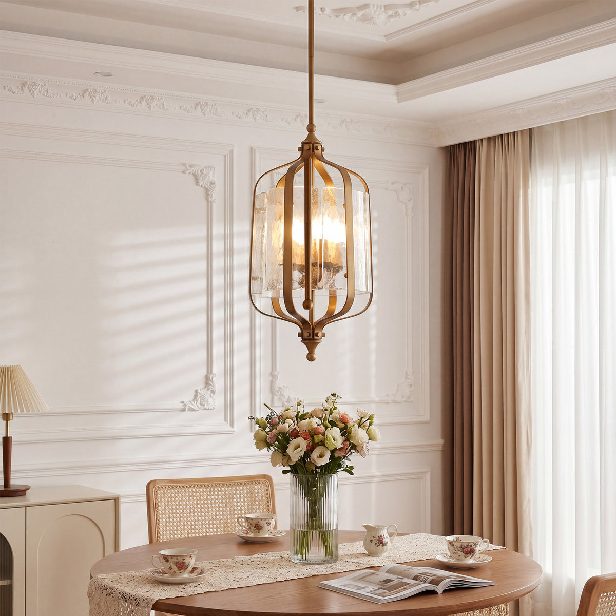 Tribesigns glazen hanglamp met verstelbare hoogte en gouden retro design, plafondlamp voor eettafel en keuken [Energy Class E]