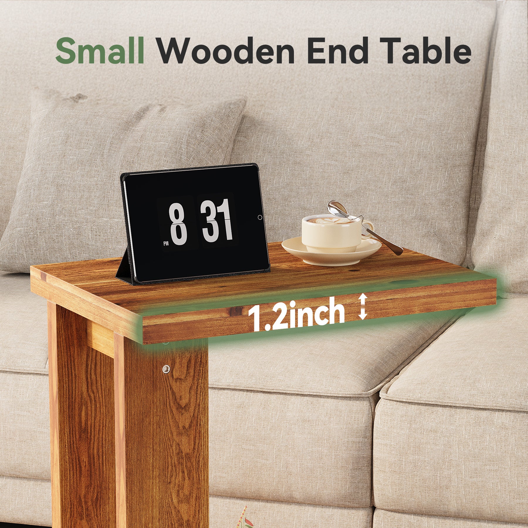 Tribesigns 50x35x60 cm C-vormig bijzettafeltje, tweelaags massief houten nachtkastje met stabiele constructie voor slaapkamer
