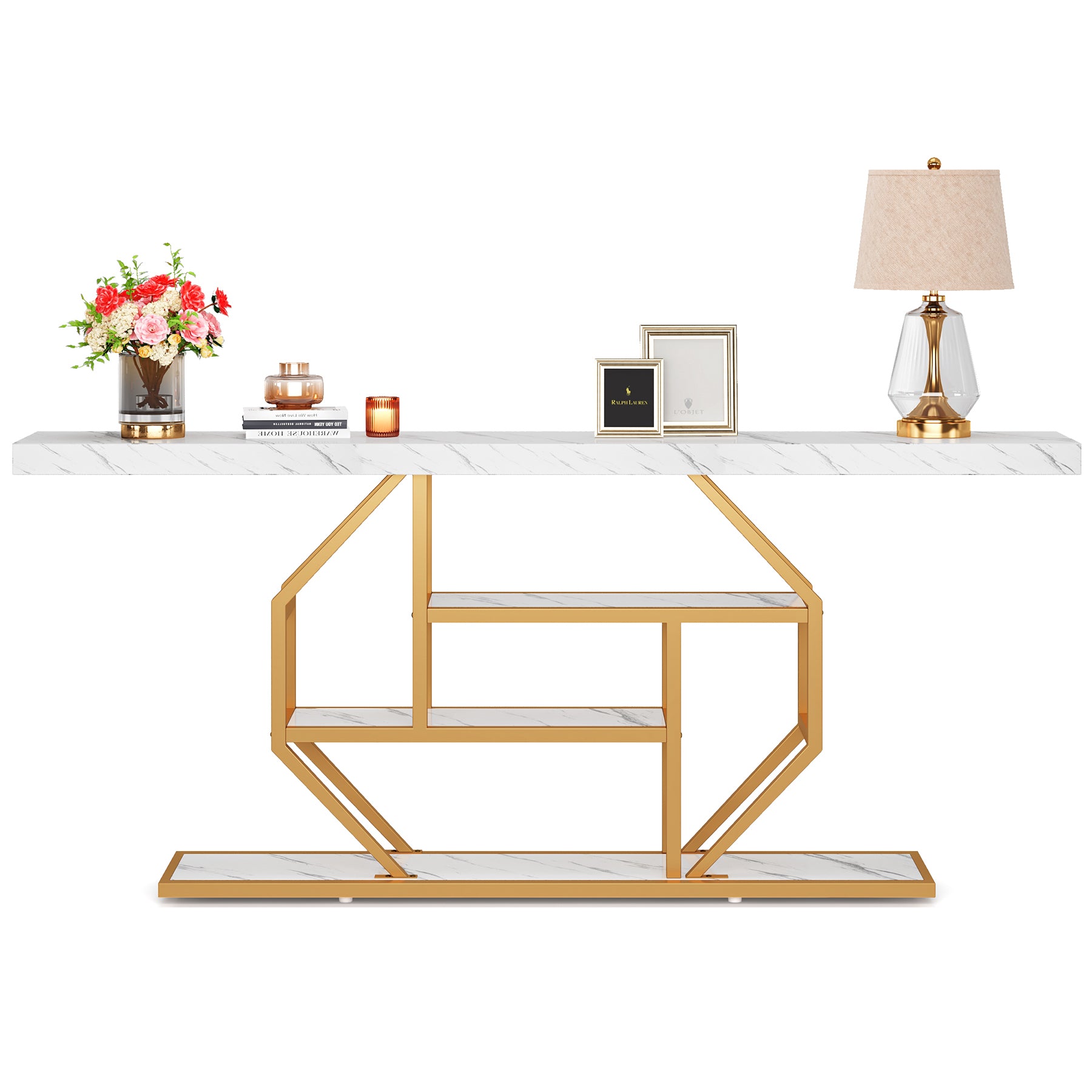 Tribesigns 180 cm Extra Lange Consoletafel, Moderne Gouden Salontafel met Opslag voor Woonkamer