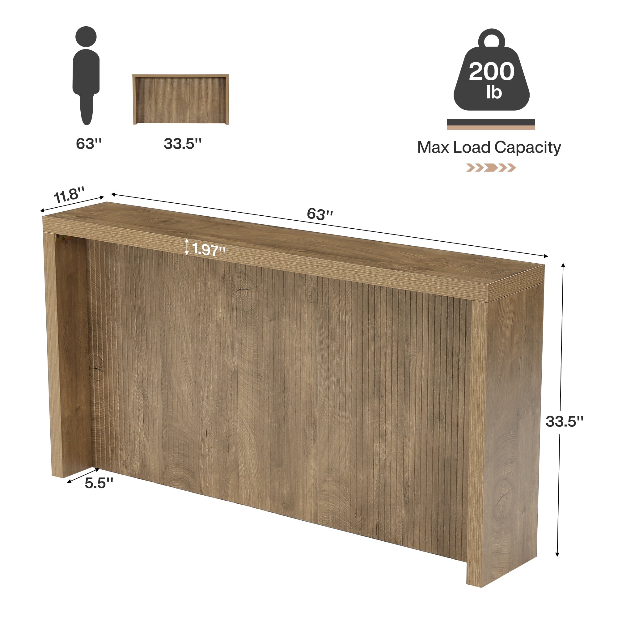 160 cm landelijke consoletafel, houten entree-tafel met geribd design voor in de hal