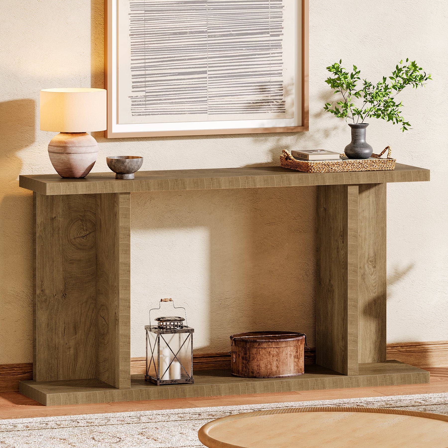 140 cm Consoletafel, 2-Laags Landelijke Banktafel voor Achter de Bank