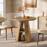 80 cm Ronde Eettafel voor 2-4 Personen, Kleine Boerenkeuken Tafel met 2-Tier Opberplank 3
