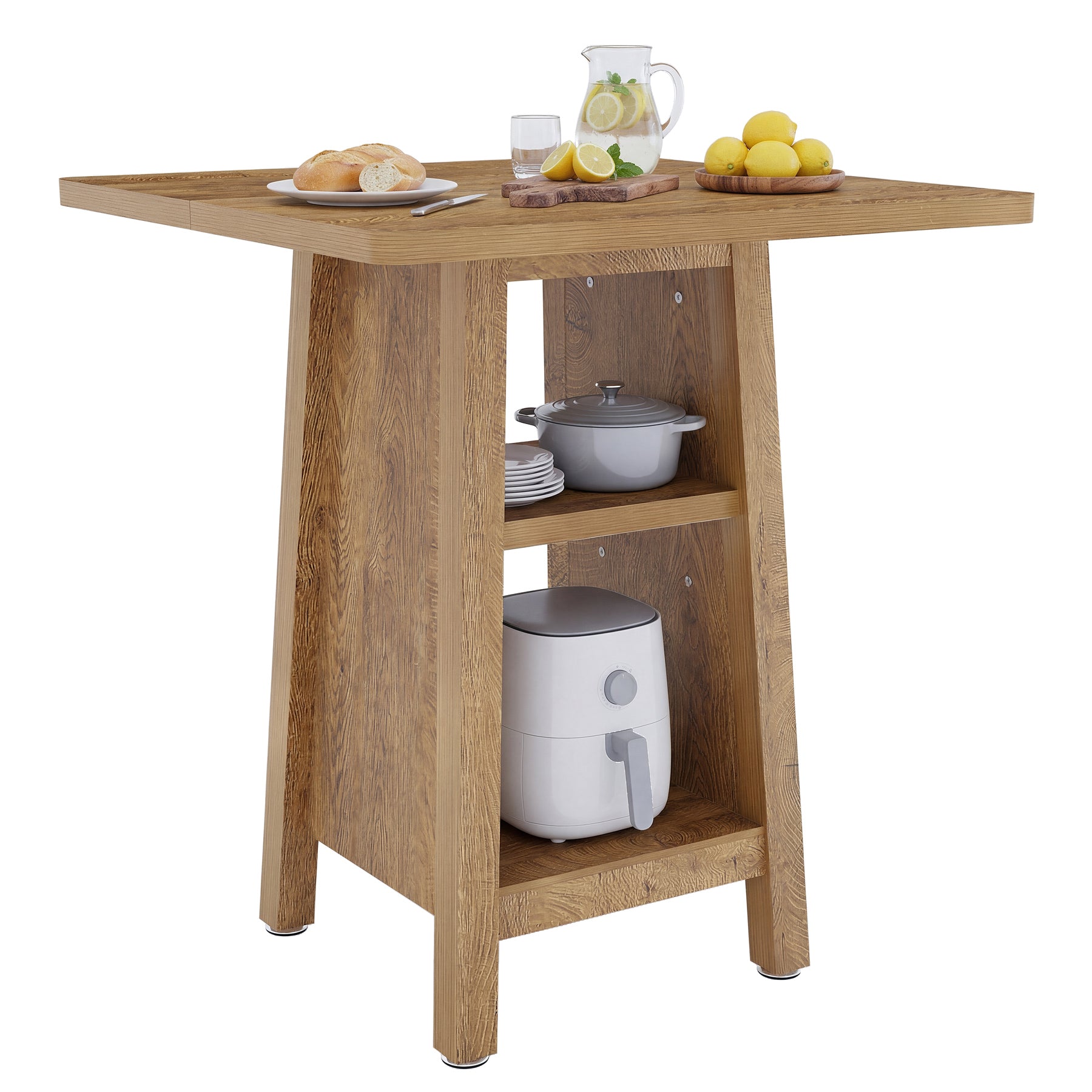 Tribesigns 90 cm keukeneiland, vierkante keukentafel met 2 planken voor keuken