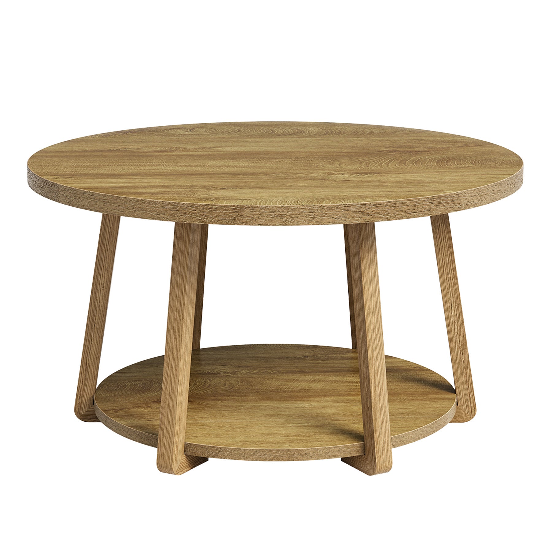 80 x 50 cm Tribesigns Ronde Salontafel, 2-Laagse Houten Bijzettafel met Opbergrek en Houten Poten voor Woonkamer