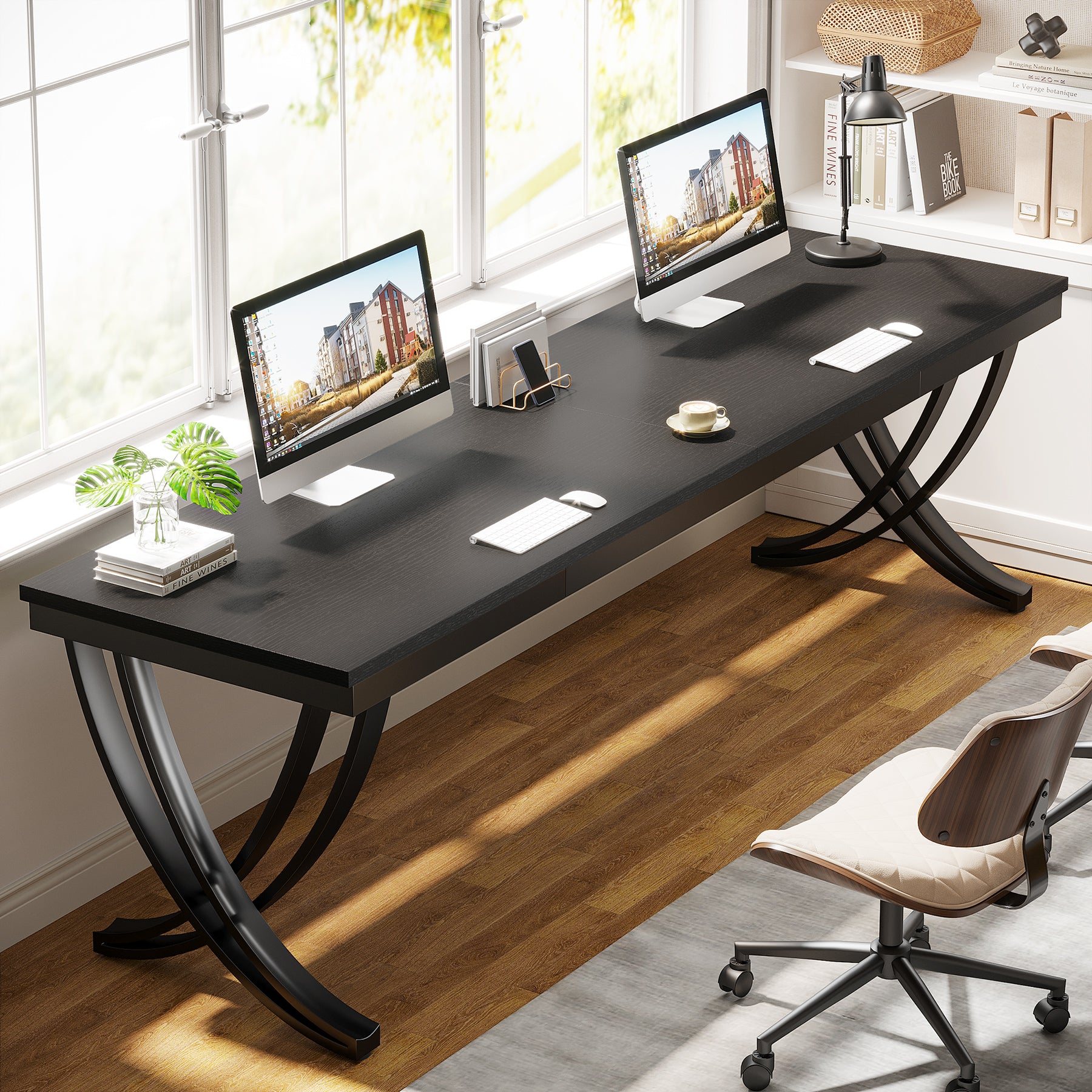 200 cm Bureau voor Twee Personen, Landelijke Computer Tafel met Stijlvolle Poten