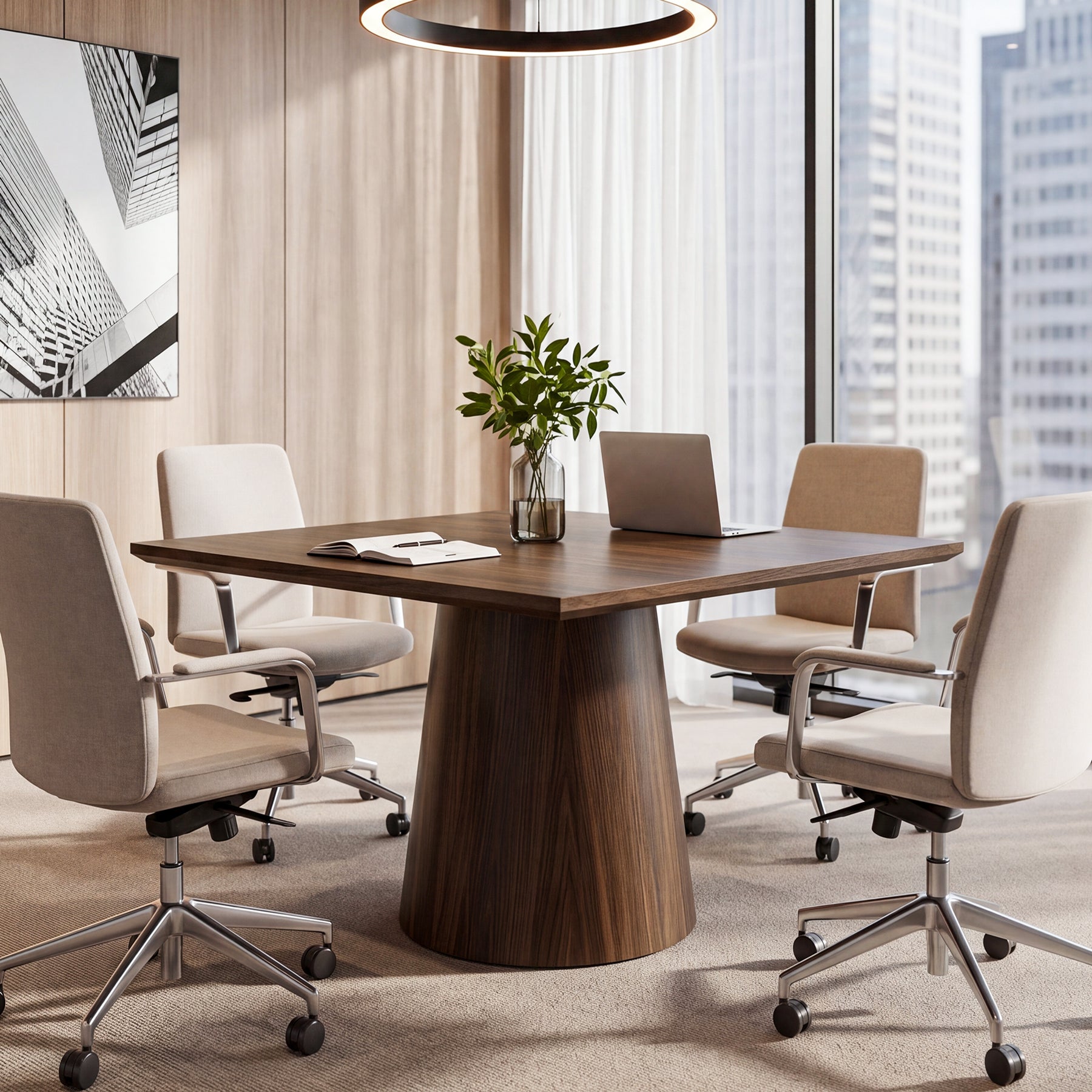 80 cm Tribesigns vierkante vergadertafel met verdikt tafelblad, houten kantoortafel voor 4 personen