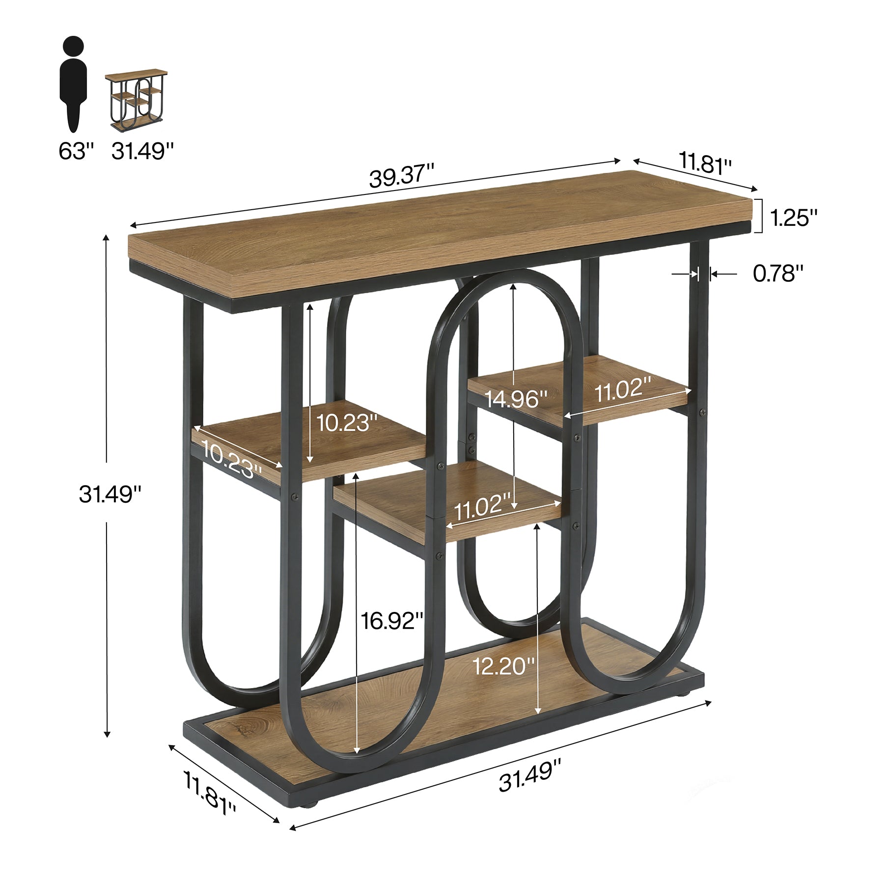 Tribesigns 100 cm Consoletafel, 4-Laags Industriële Haltafel met Planken