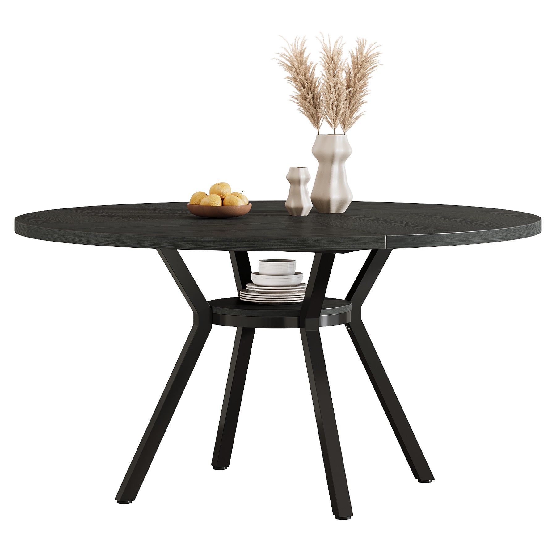 Ronde eettafel voor 4 personen, 120 cm met metalen frame en opbergvak in bruin