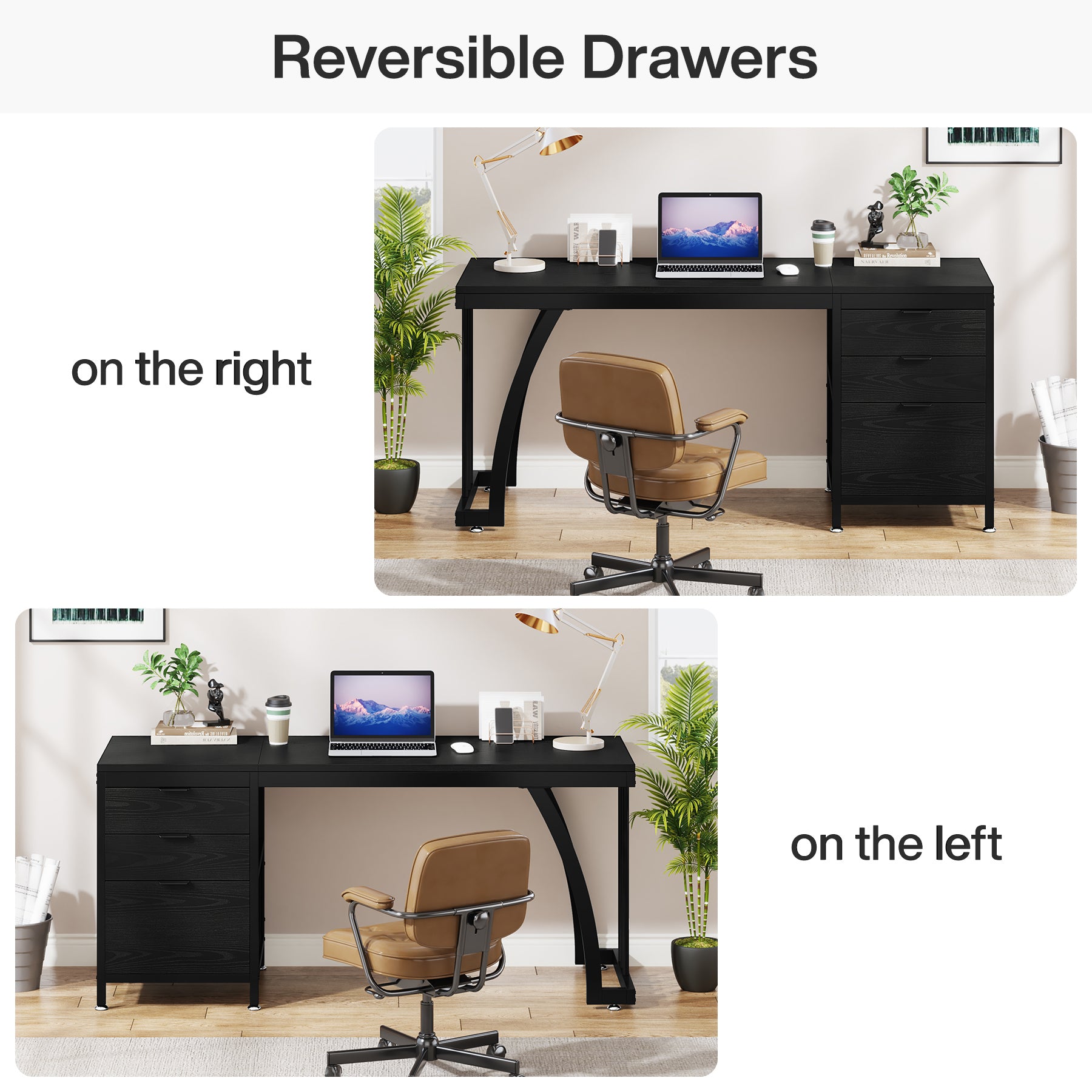 150 cm Computertafel, Industrieel Bureau Met 3 Ombouwbare Laden in Rustiek Bruin