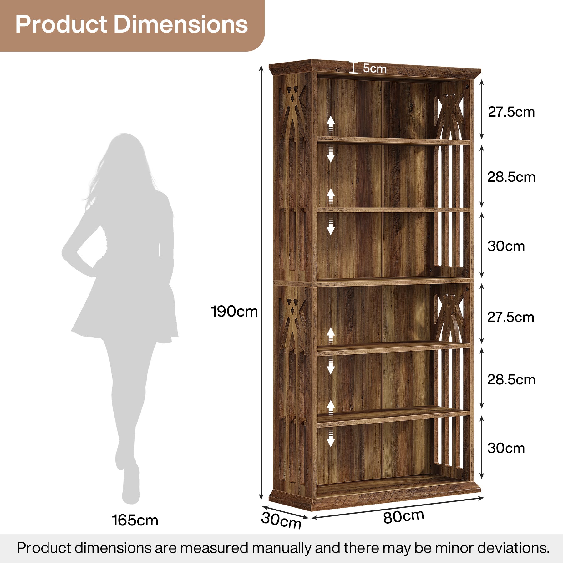 190 cm Hoge Boekenkast met 6 Lagen, Ruime Vrijstaande Houten Opberg- en Displaykast, Bruin