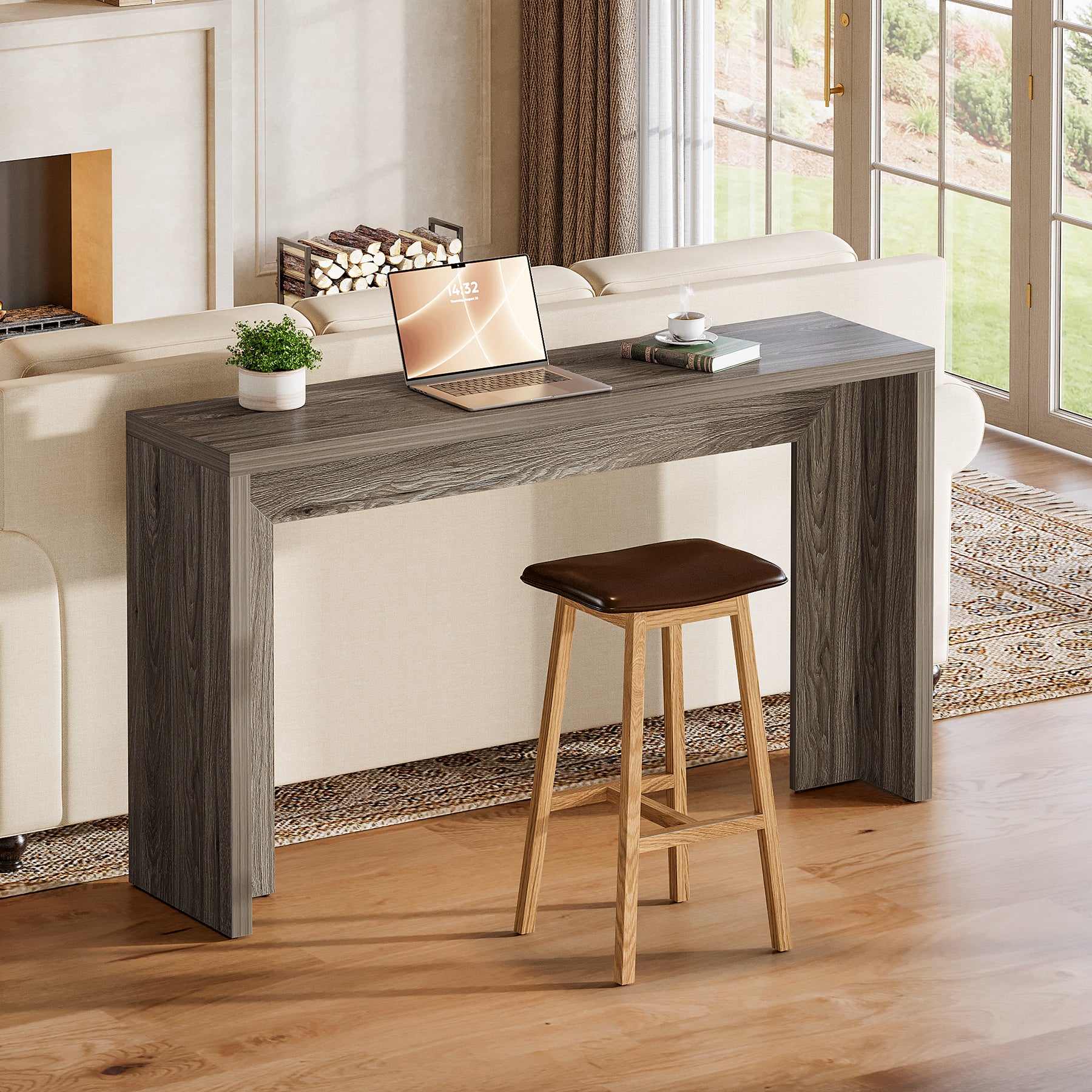 140 cm Houten Consoletafel met Opbergruimte, Landelijke Haltafel voor Entree