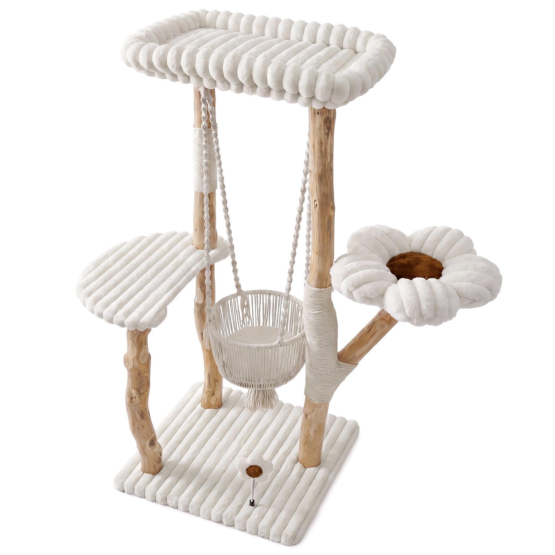 Tribesigns kattenboom van massief hout – 130 cm krabpaal met hangmat, ligvlakken en wasbare kussens