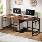 200 cm Tribesigns dubbel bureau met 2 lades en planken, industrieel werkbureau voor kantoor en studie 3