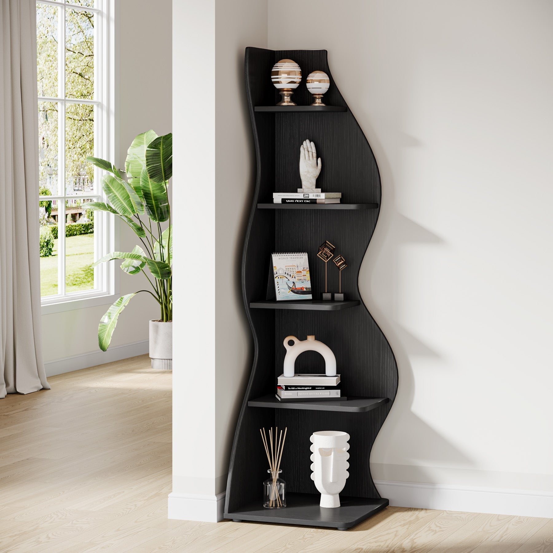 Tribesigns Golvende Hoekwandplanken Set, creëer een unieke hoek in uw woonkamer