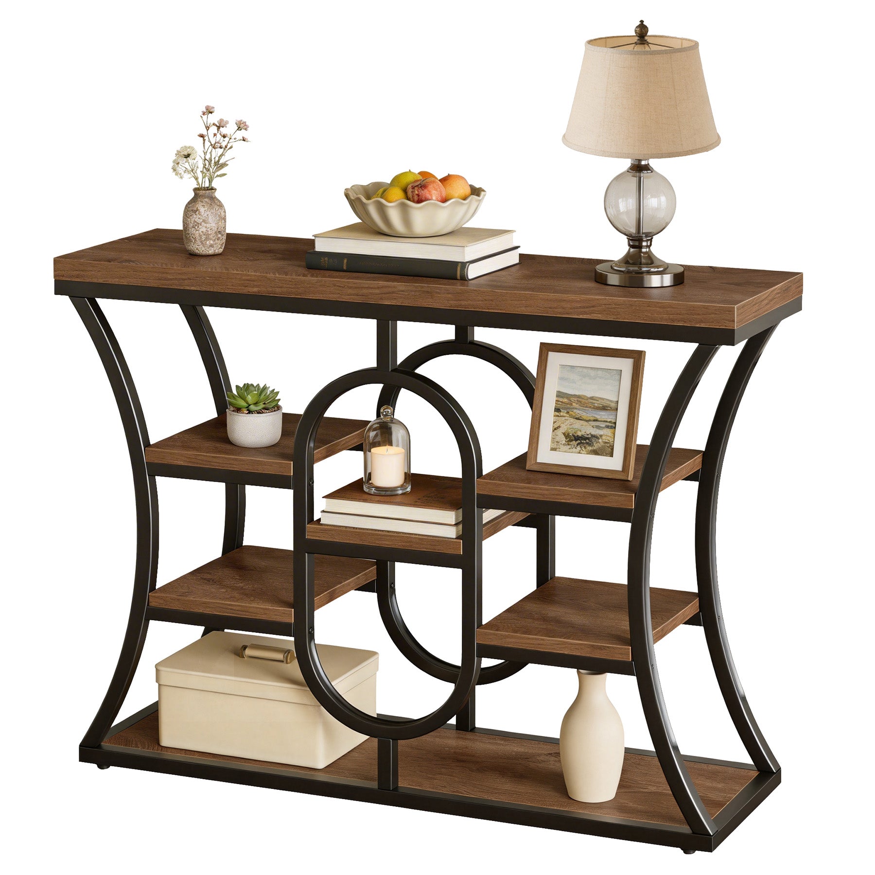 105 cm Smalle Consoletafel met Opbergrekken, Industriële Entreetafel voor Hal Woonkamer Achter Bank