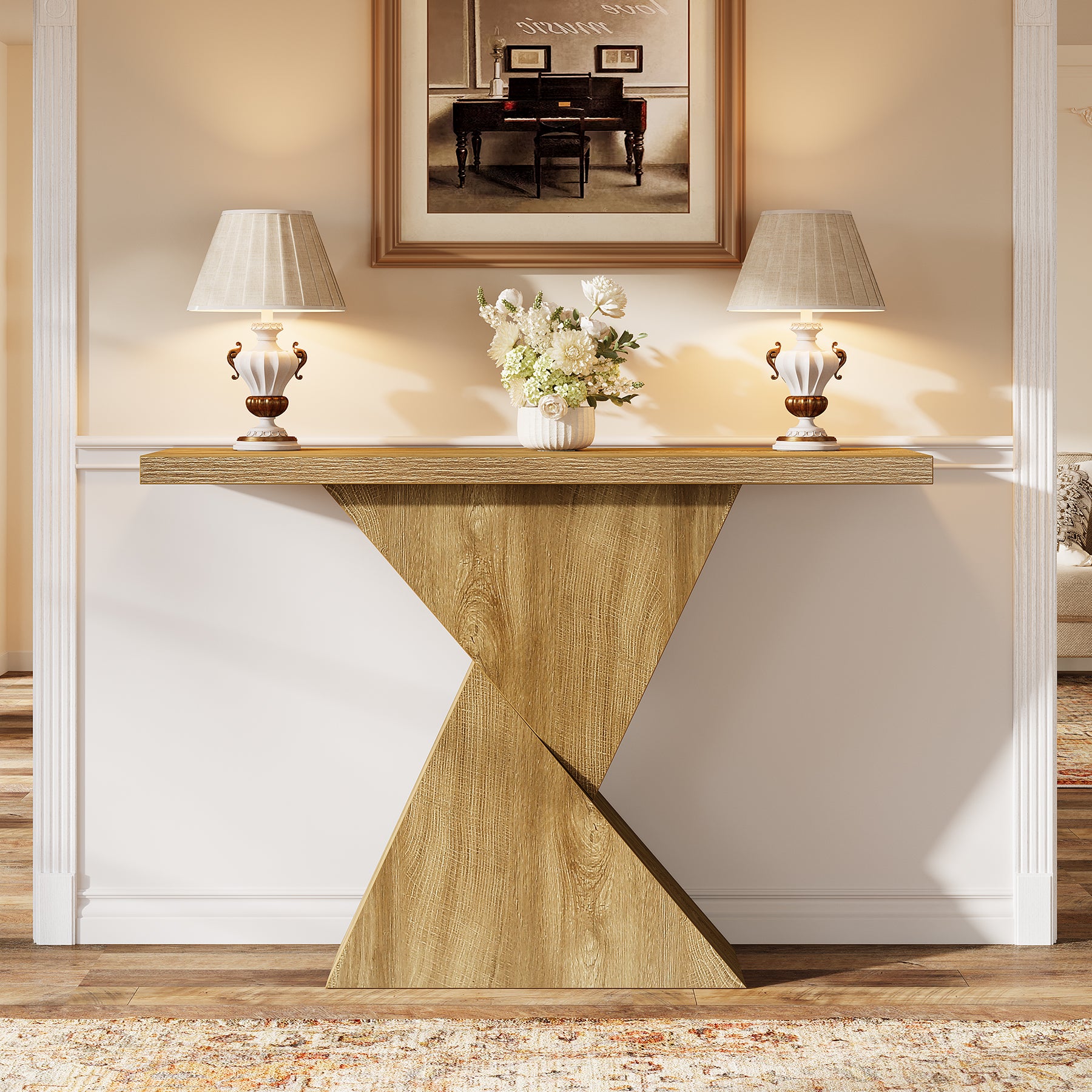 105 cm Geometrische Consoletafel, Smalle Landelijke Banktafel