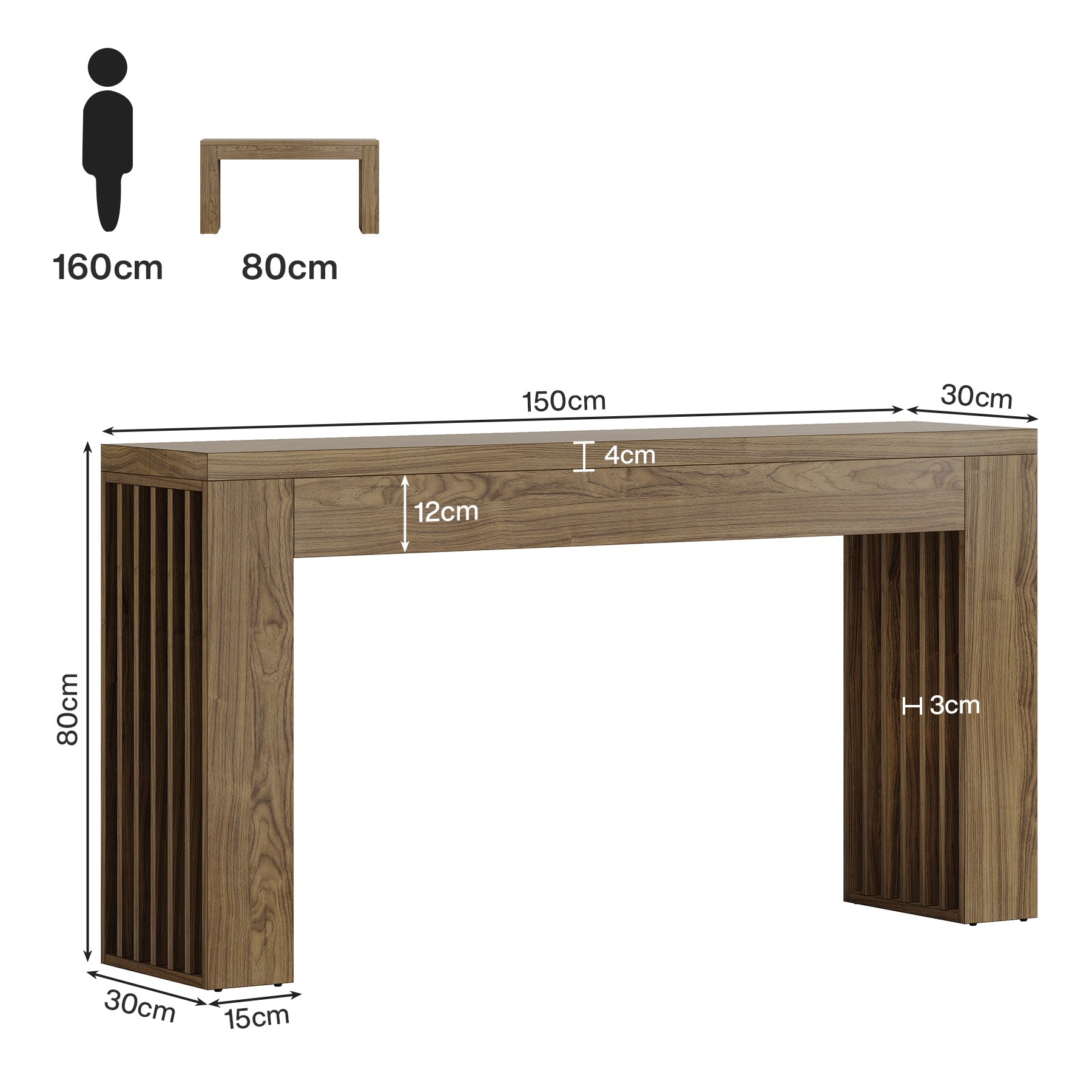 150 cm Lange Houten Salontafel achter de Bank, Consoletafel met Verticale Lattenpoten