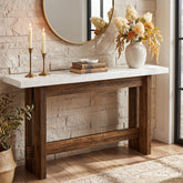 160 cm farmhouse consoletafel met marmerlook blad, smalle sidetable voor entree en woonkamer 3