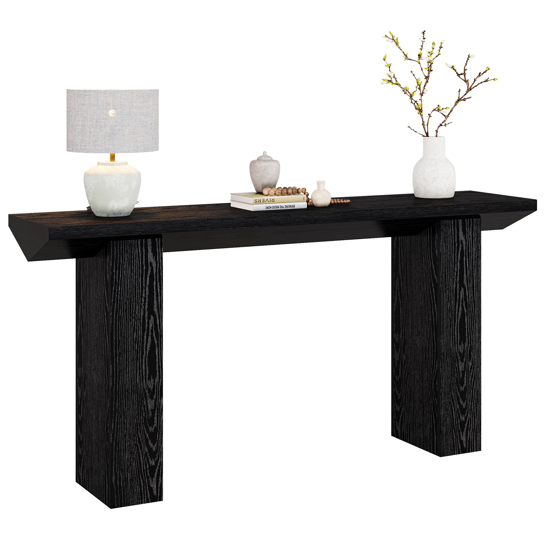 160 cm Smalle Salontafel voor Achter de Bank, Zwart Houten Haltafel voor Woonkamer en Entree